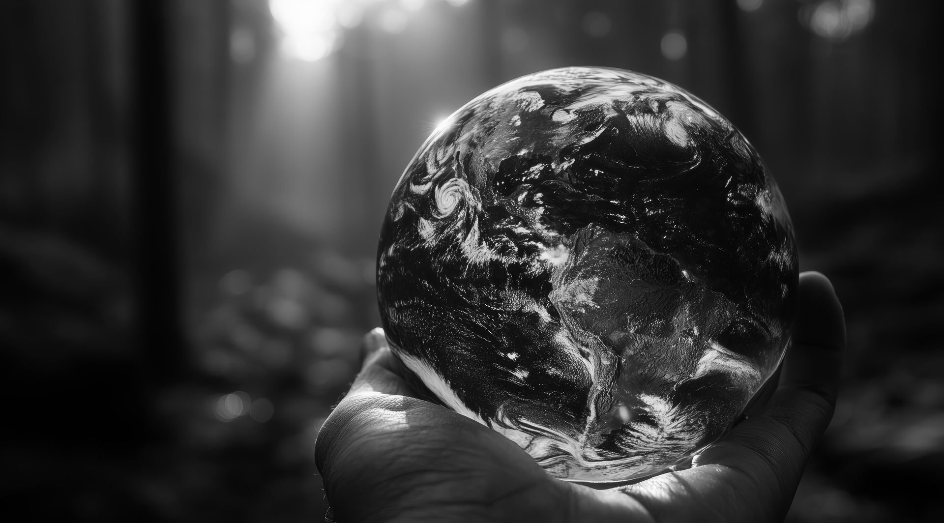 Main tenant un globe terrestre, représentant l'engagement environnemental.