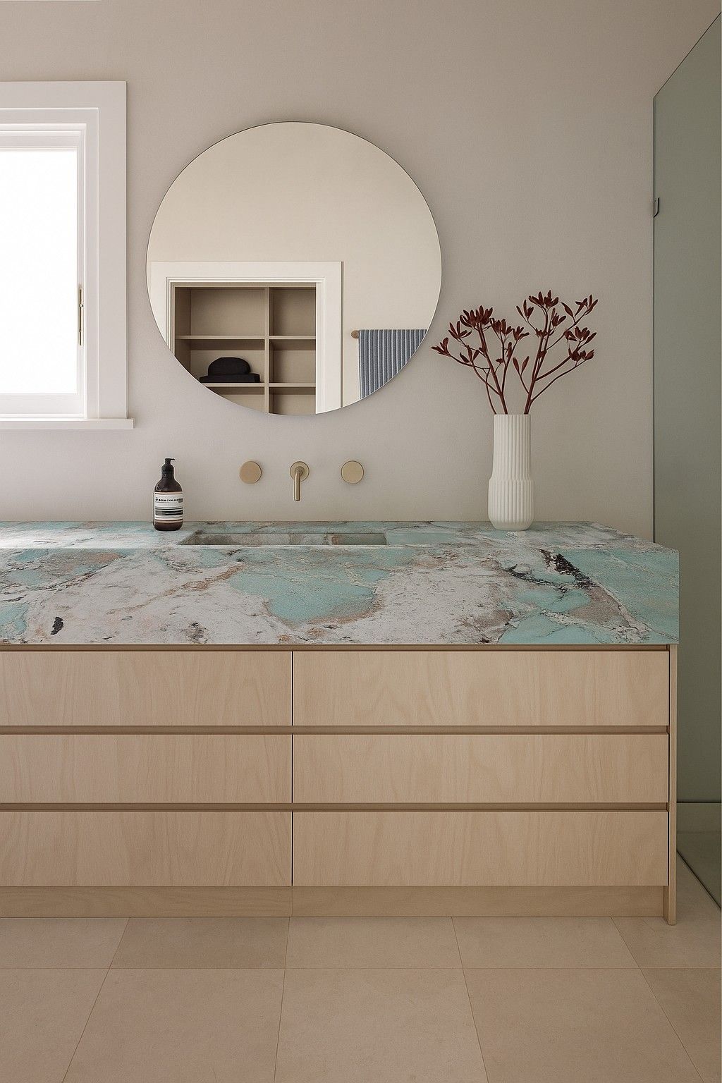 Plan de travail vert Amazonite en granit, vue en situation