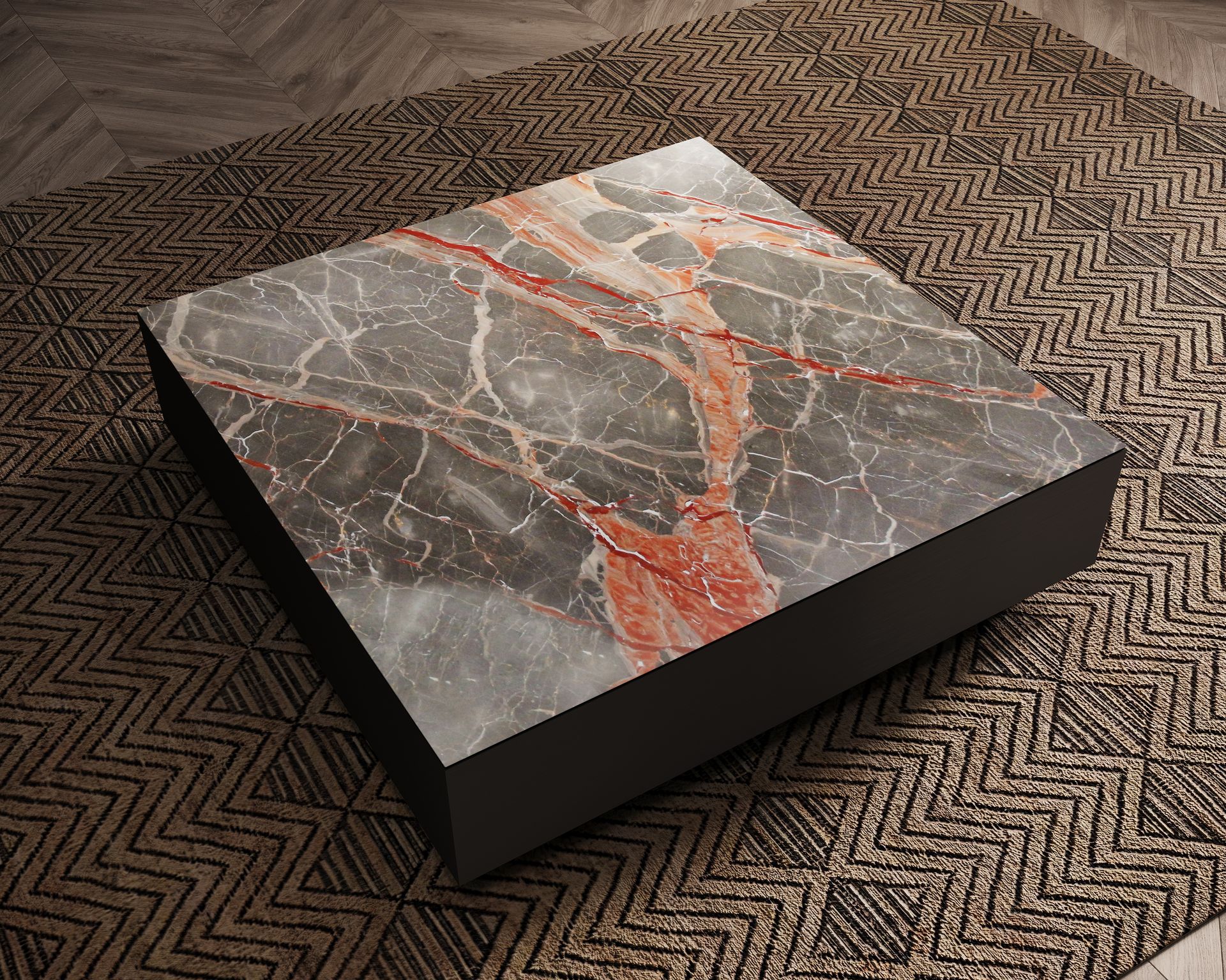 Table basse à plateau gris en marbre Ombra Di Caravaggio et socle noir