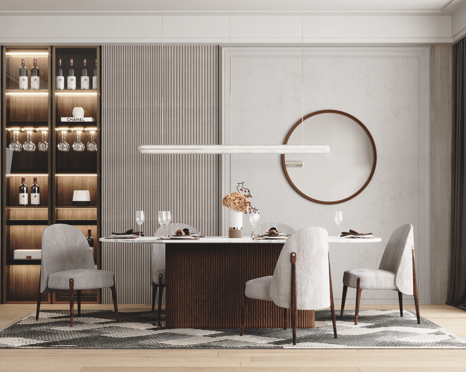 Plateau de table à manger blanc en marbre sur pied bois cannelé