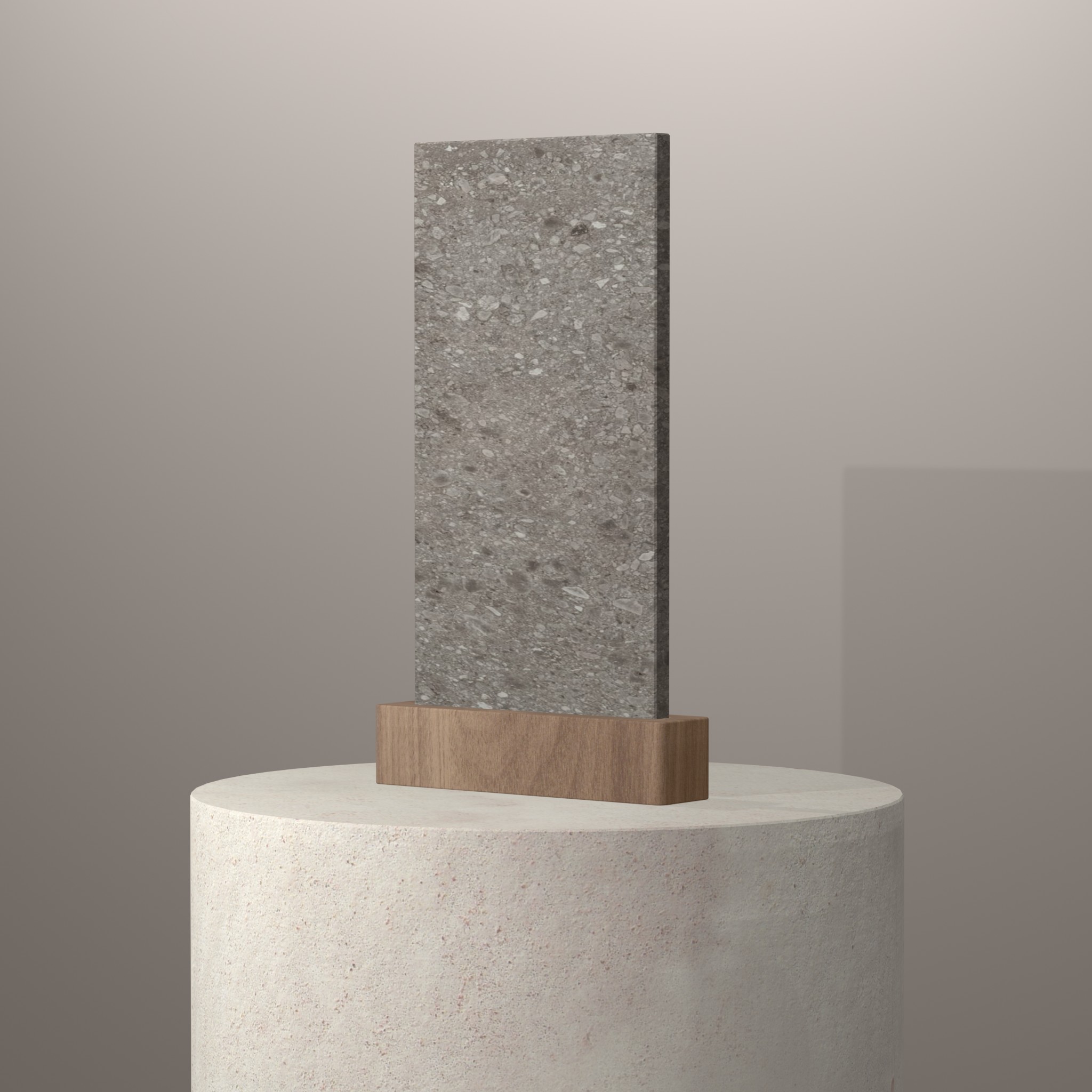 Rendu 3D du coloris Milan Stone en Ceramique Infinity sur piédestal