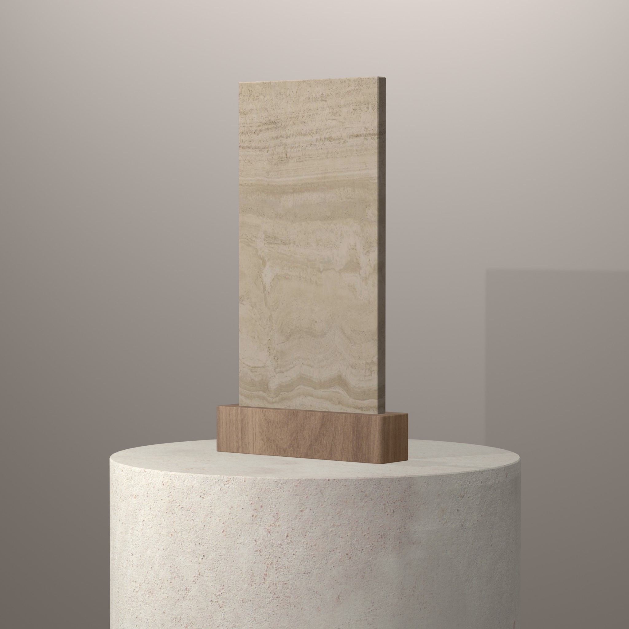 Rendu 3D du coloris Travertin Créma en Ceramique Mstone sur piédestal