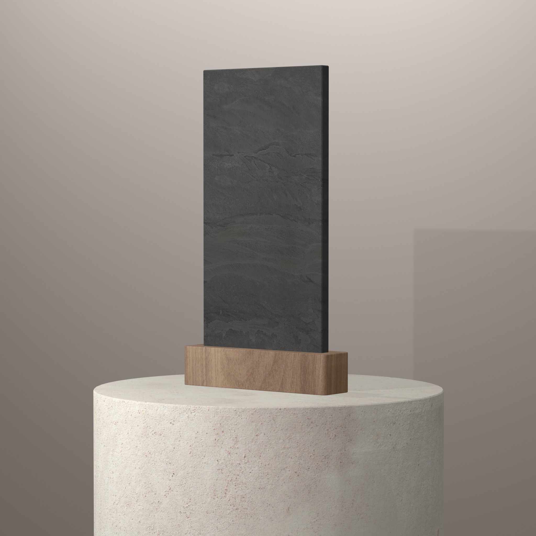 Rendu 3D du coloris Aspen Grey en Ceramique Neolith The Size sur piédestal