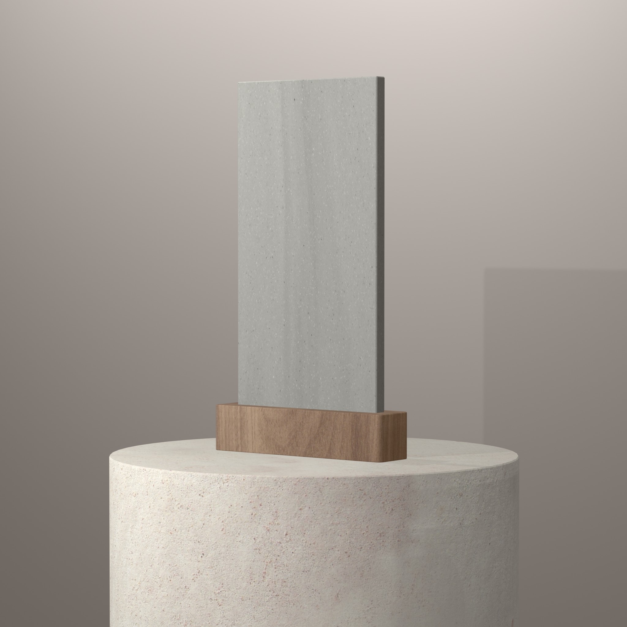 Rendu 3D du coloris Artista Grey en Resine Corian sur piédestal