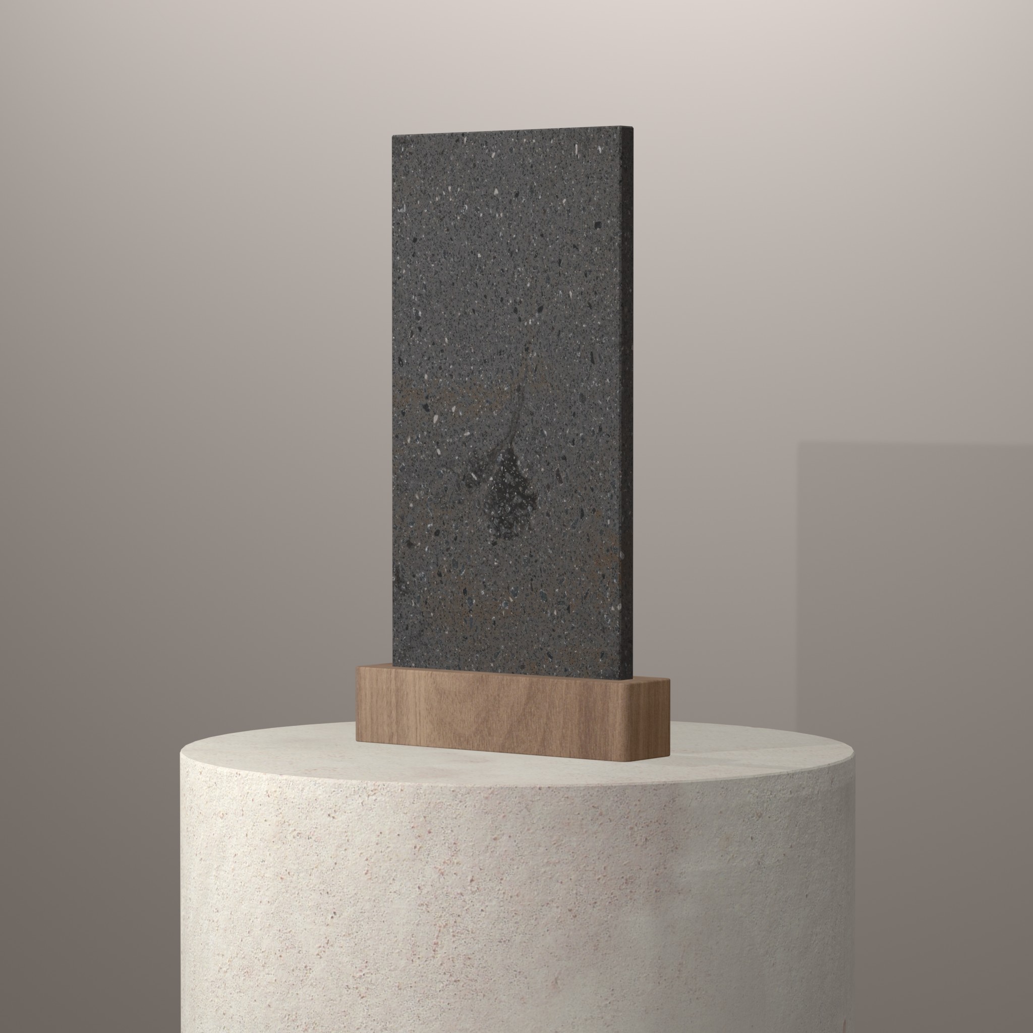 Rendu 3D du coloris Lava Rock en Resine Corian sur piédestal