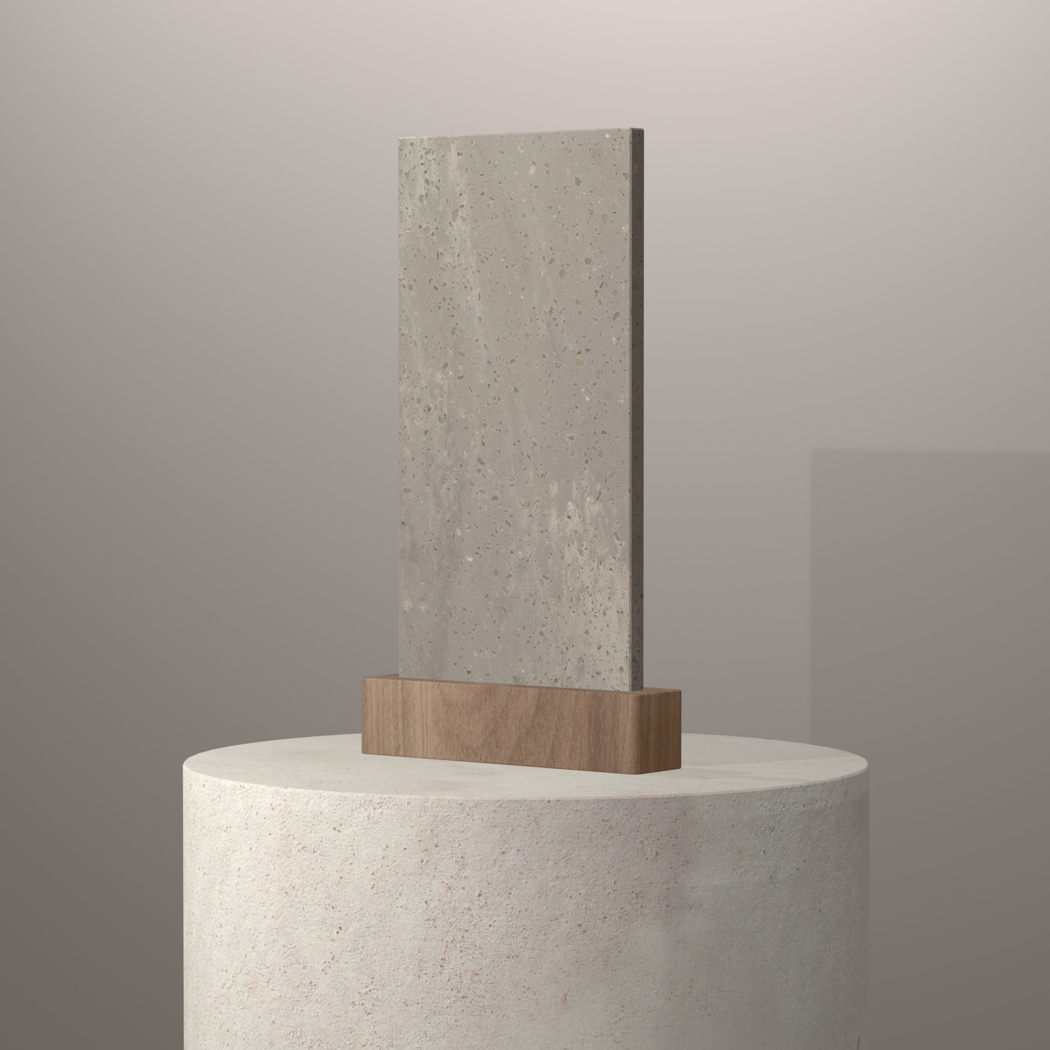 Rendu 3D du coloris Neutral Aggregate en Resine Corian sur piédestal