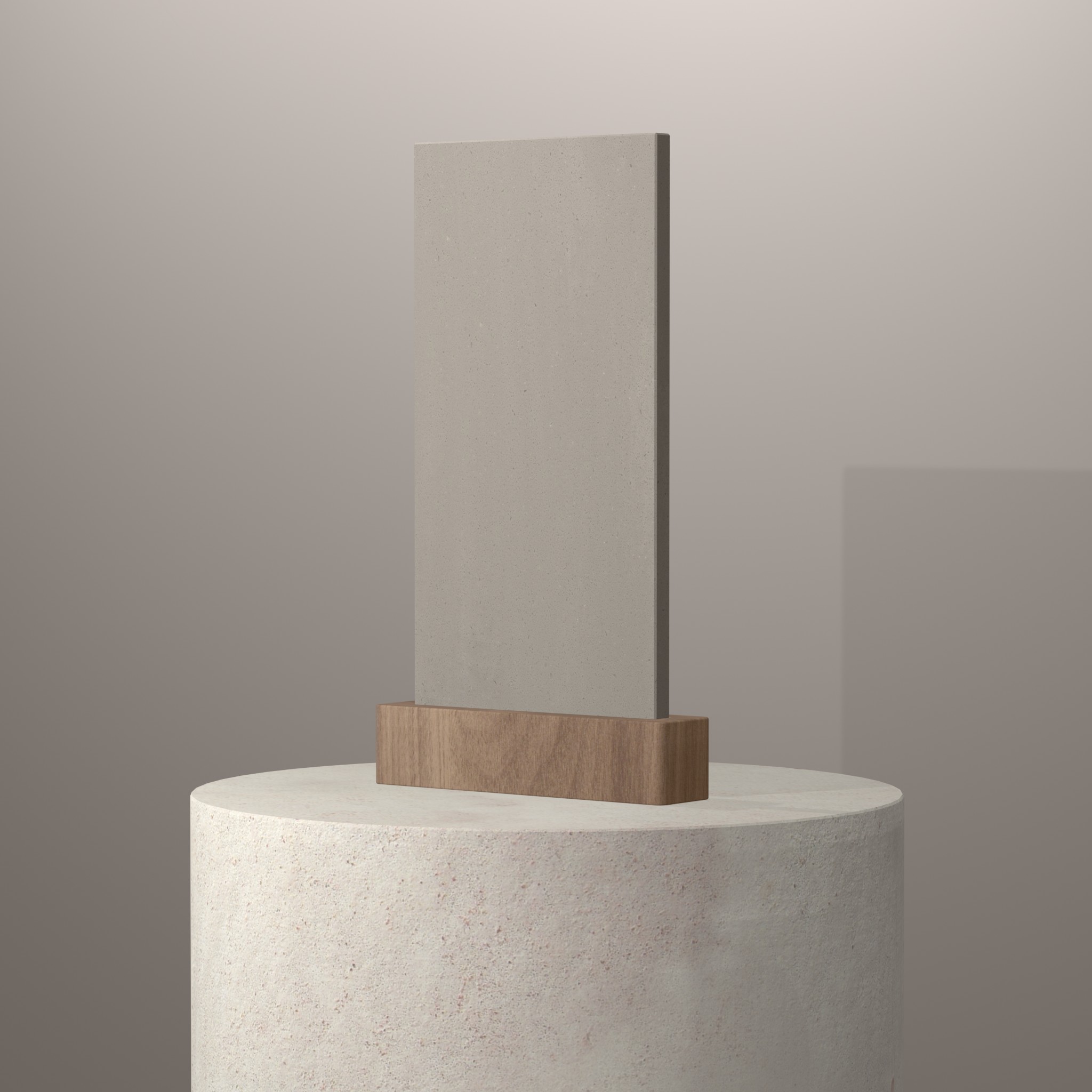 Rendu 3D du coloris Neutral Concrete en Resine Corian sur piédestal