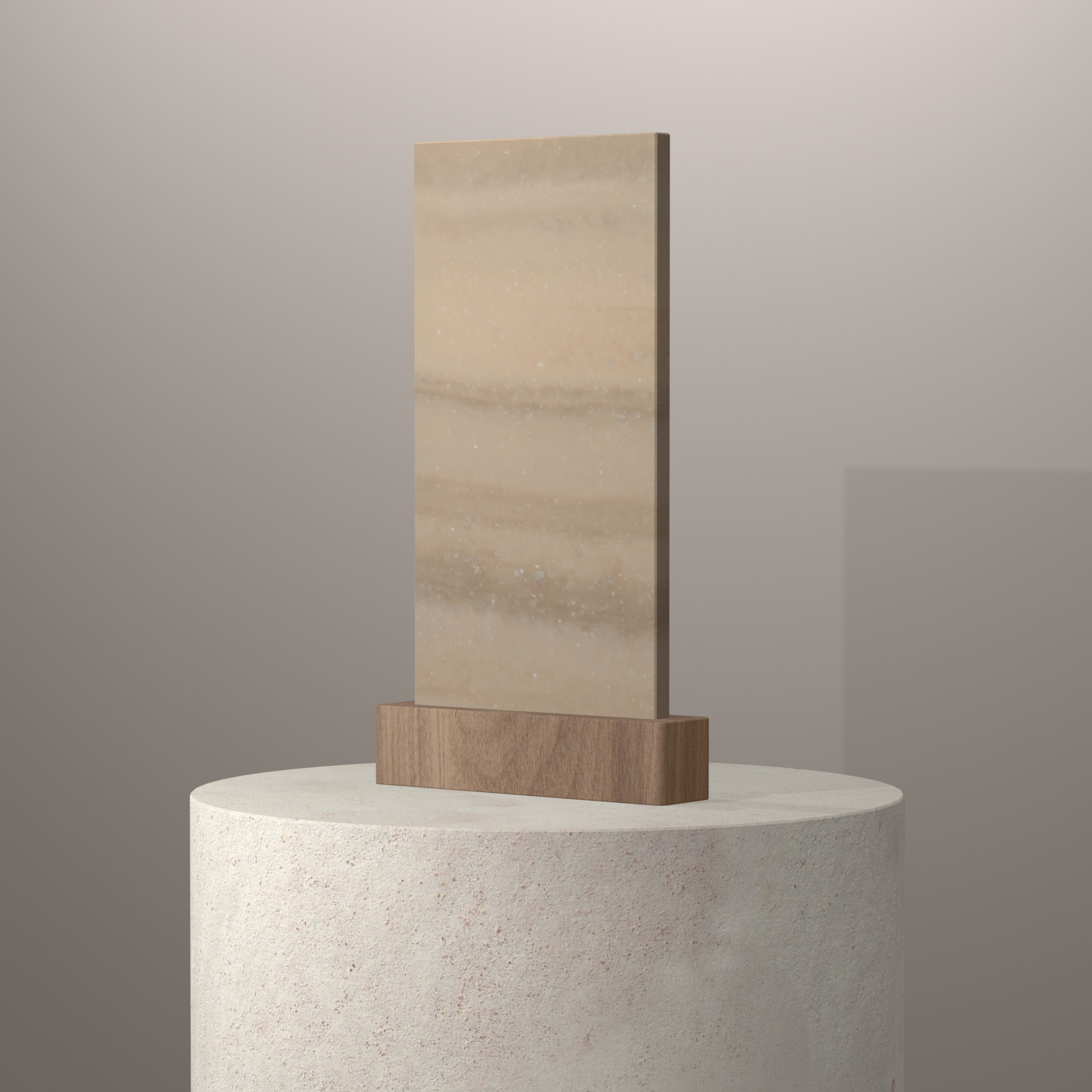 Rendu 3D du coloris Travertine Roma en Resine Corian sur piédestal