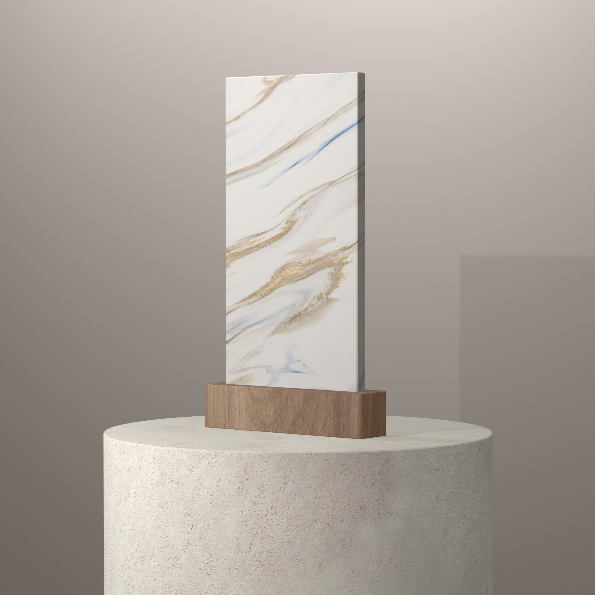 Rendu 3D du coloris Vasto Laguna en Resine Corian sur piédestal