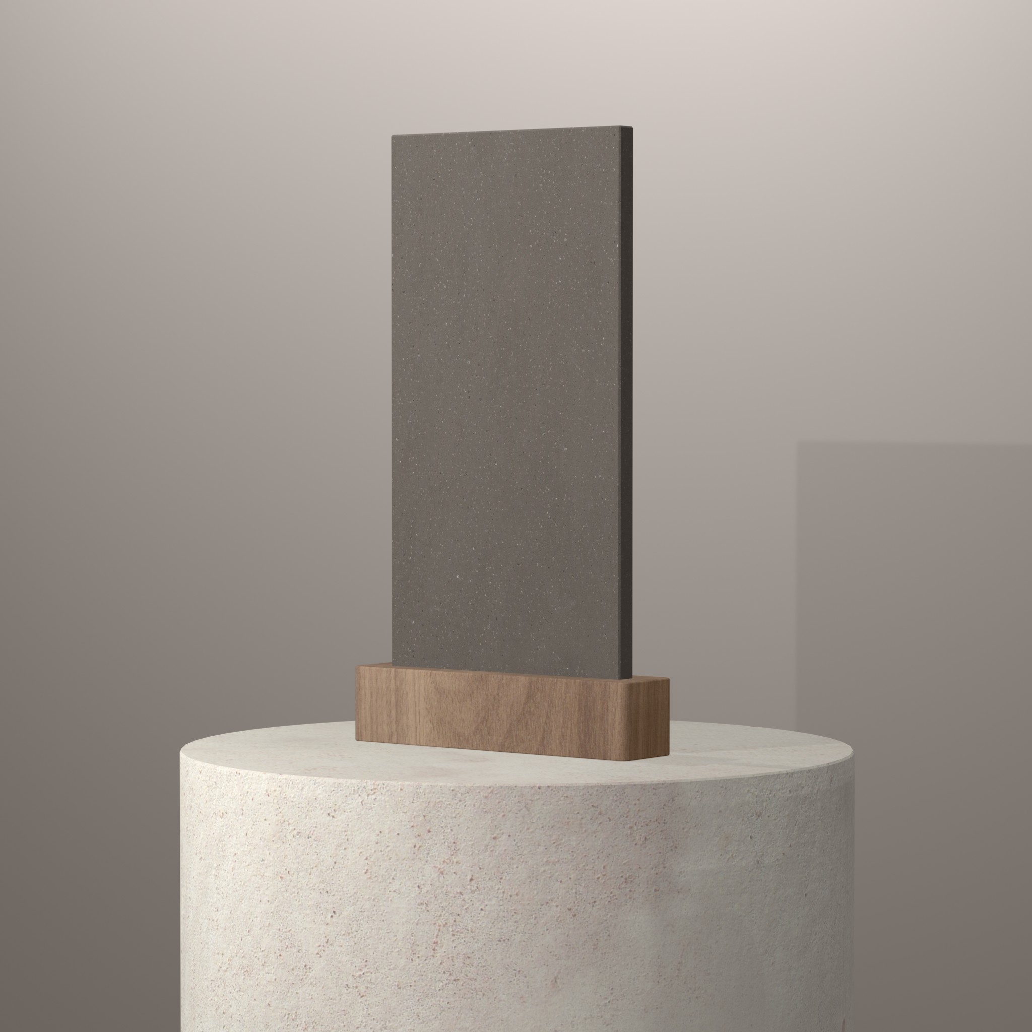 Rendu 3D du coloris Weathered Concrete en Resine Corian sur piédestal