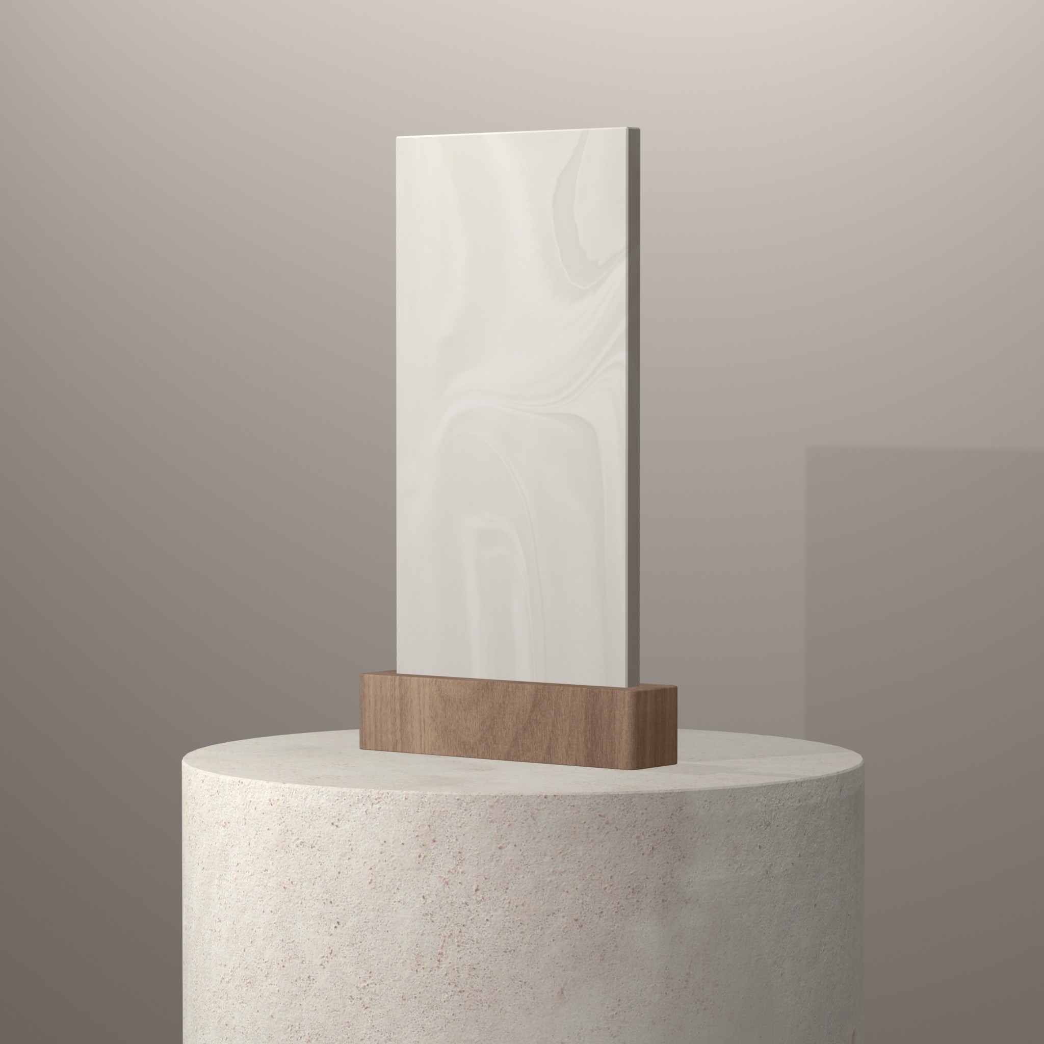 Rendu 3D du coloris White Onyx en Resine Corian sur piédestal