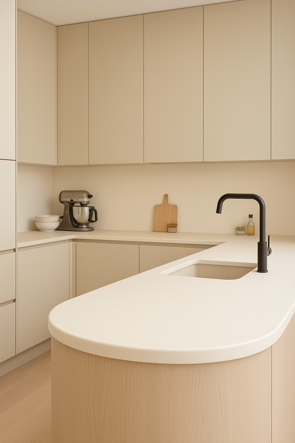 Réalisation n°1 du plan de travail Bisque en Resine Corian