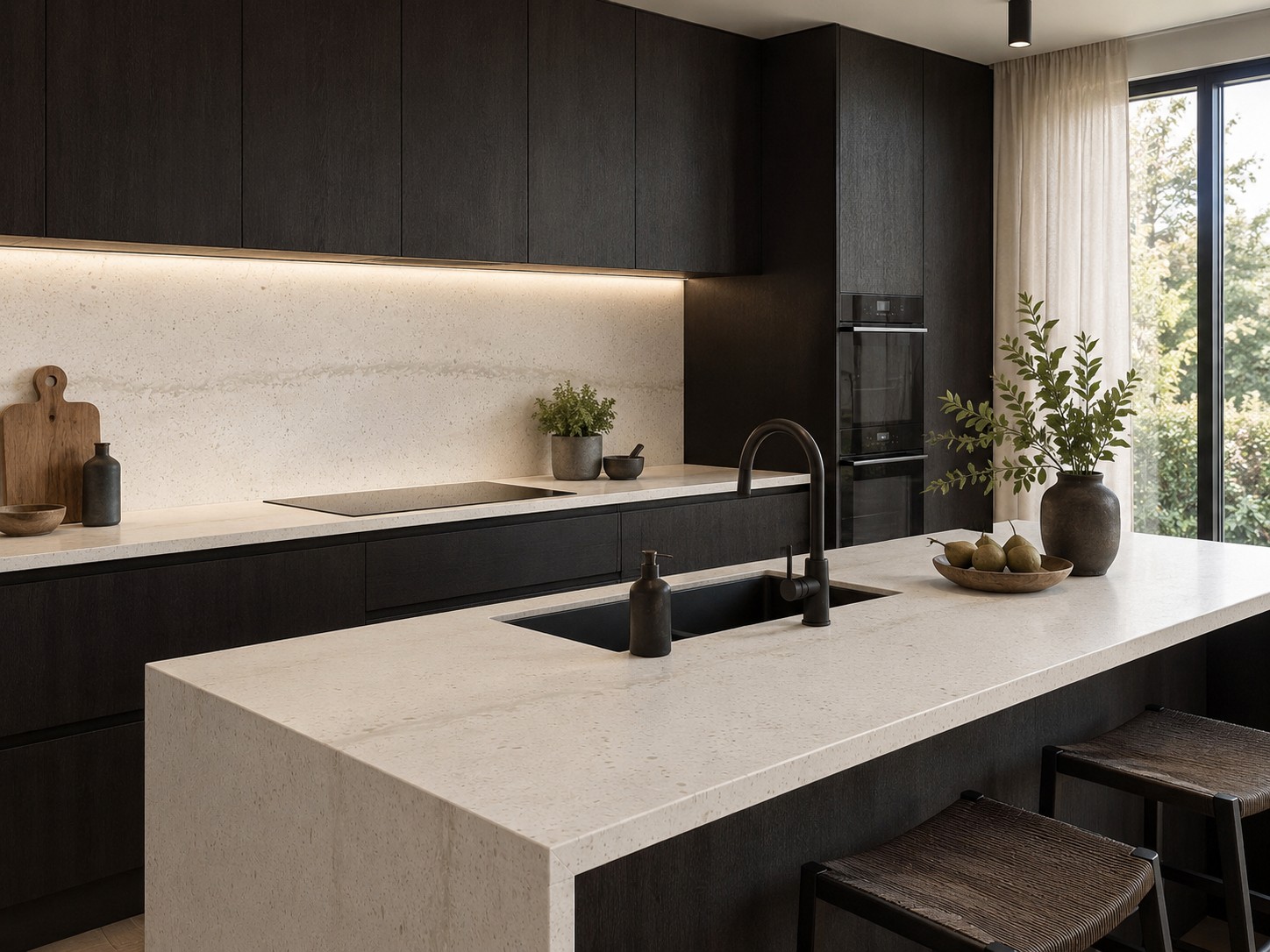 Réalisation n°1 du plan de travail Travertine Firenze en Resine Corian