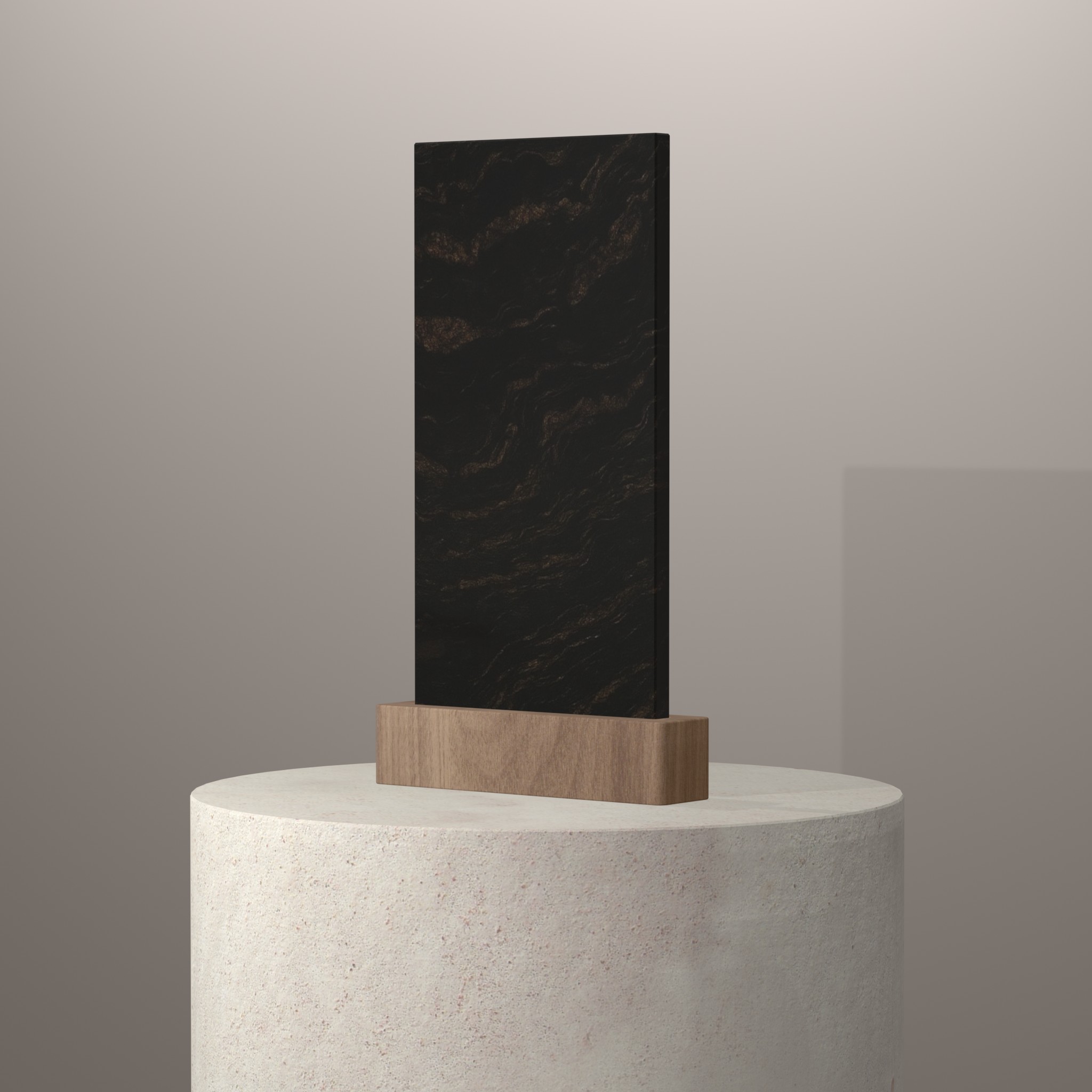 Rendu 3D du coloris Titanium Cheyenne Barroco en Granit Texta sur piédestal