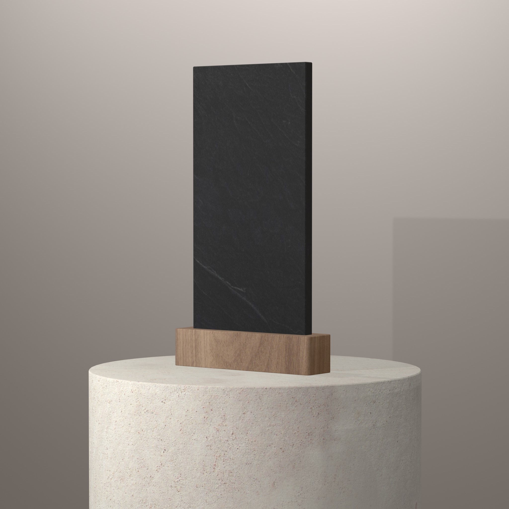 Rendu 3D du coloris American Black en Granit sur piédestal