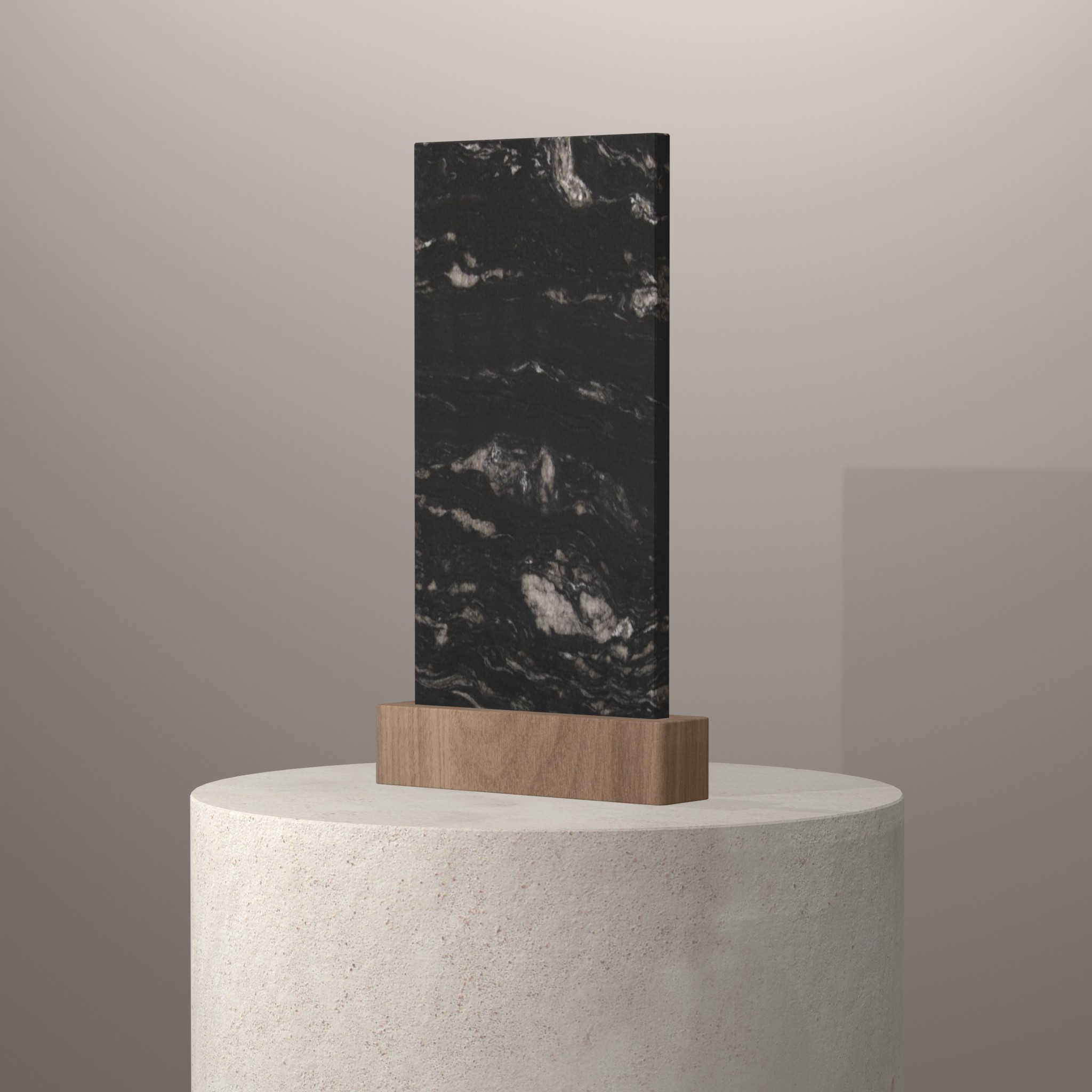 Rendu 3D du coloris Black Cosmic en Granit sur piédestal