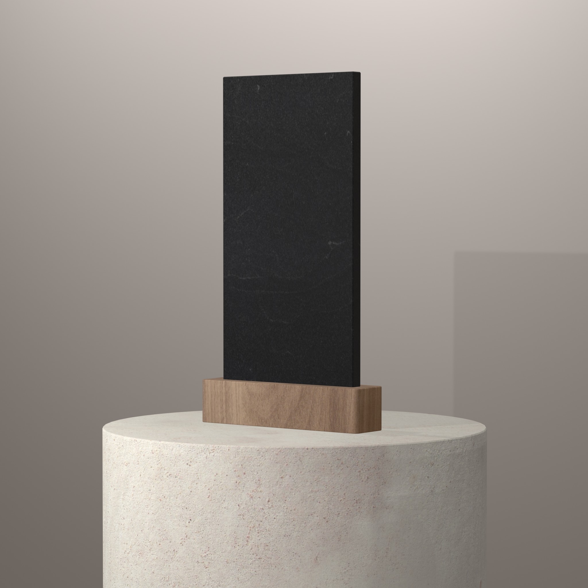 Rendu 3D du coloris Black Pepper en Granit sur piédestal
