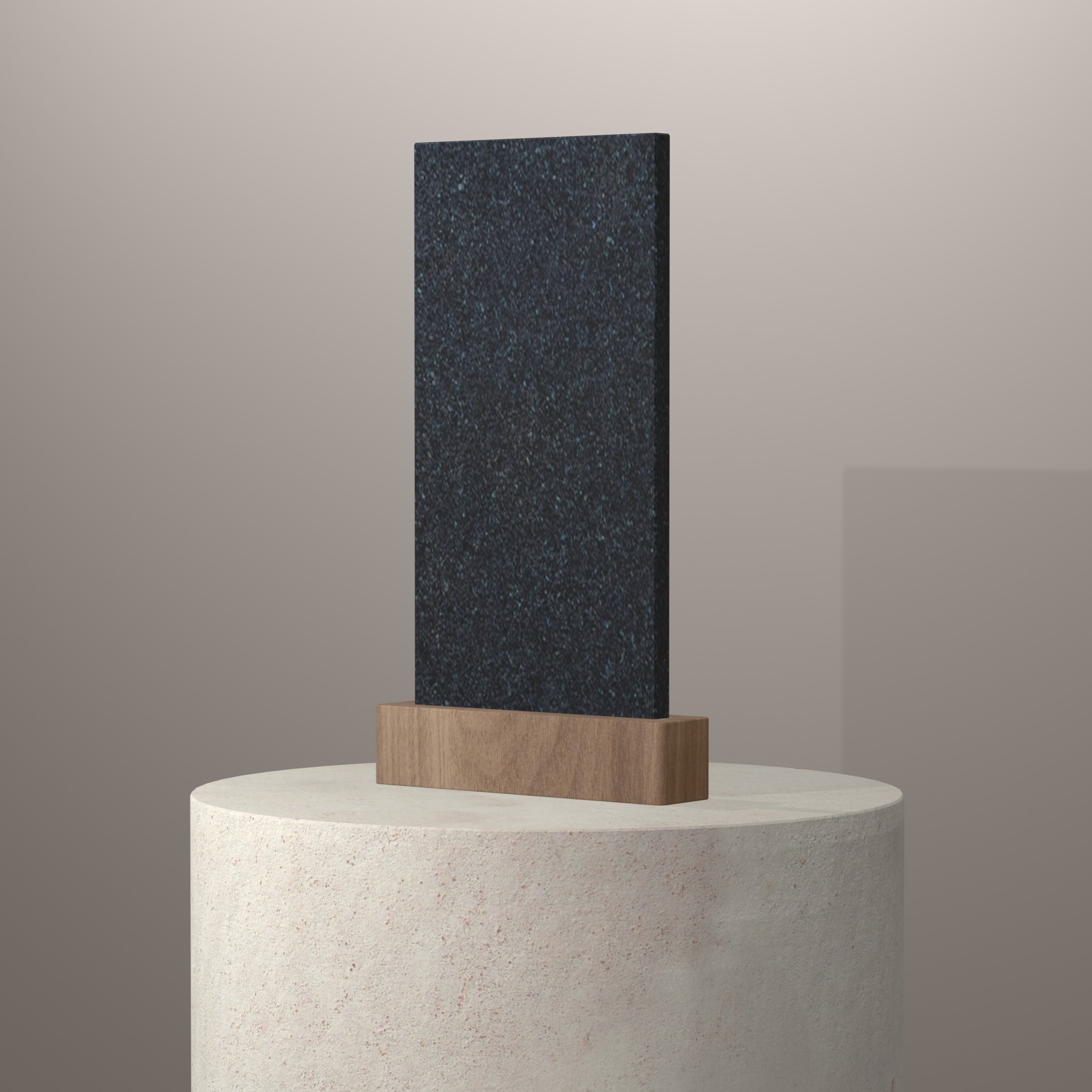 Rendu 3D du coloris Bleu Labrador Extra en Granit sur piédestal