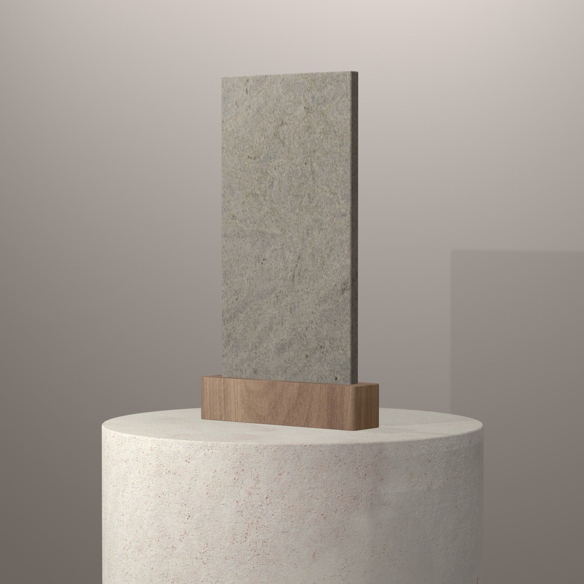 Rendu 3D du coloris Kashmir White en Granit sur piédestal