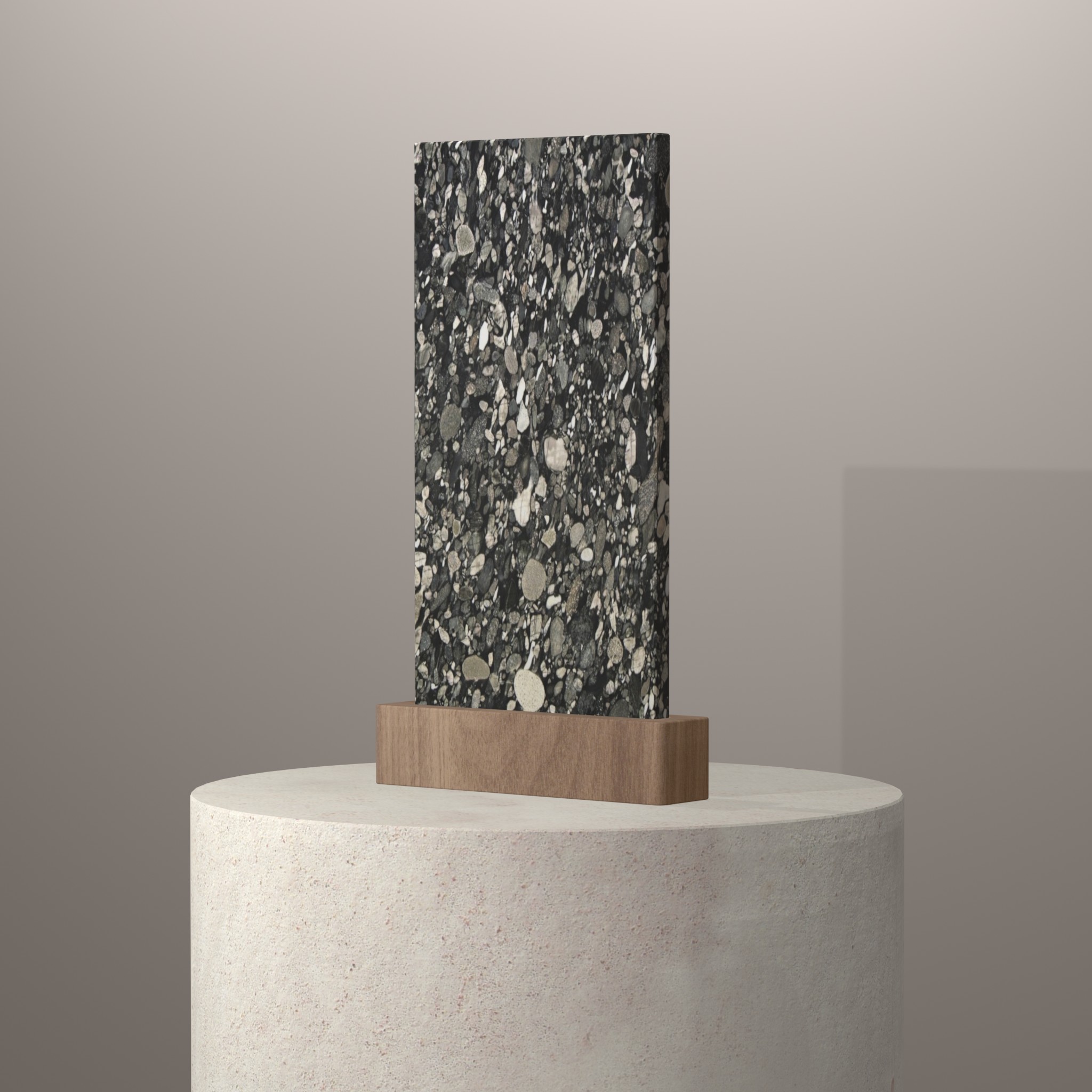 Rendu 3D du coloris Marinace Black en Granit sur piédestal