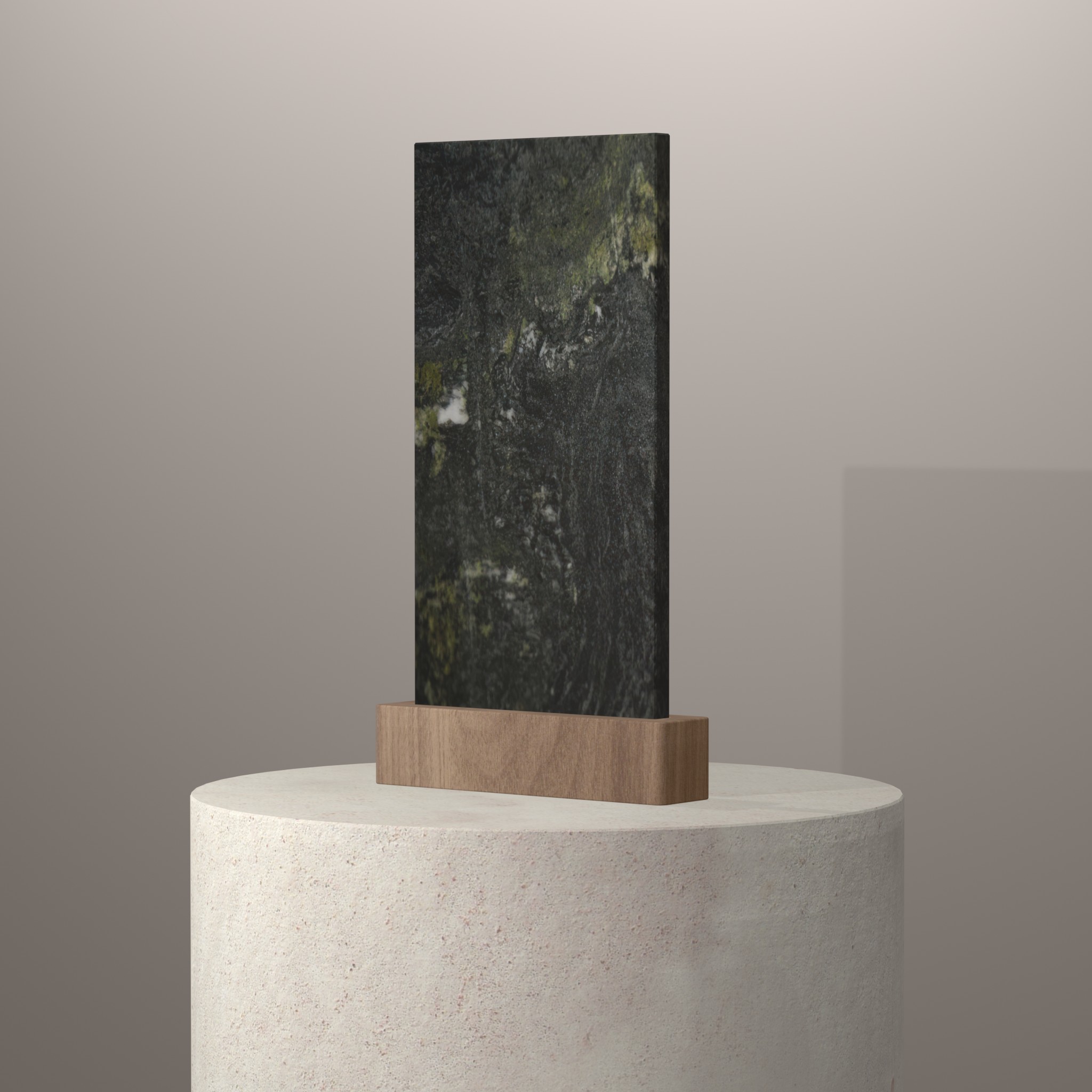 Rendu 3D du coloris Pannonia Grun en Granit sur piédestal