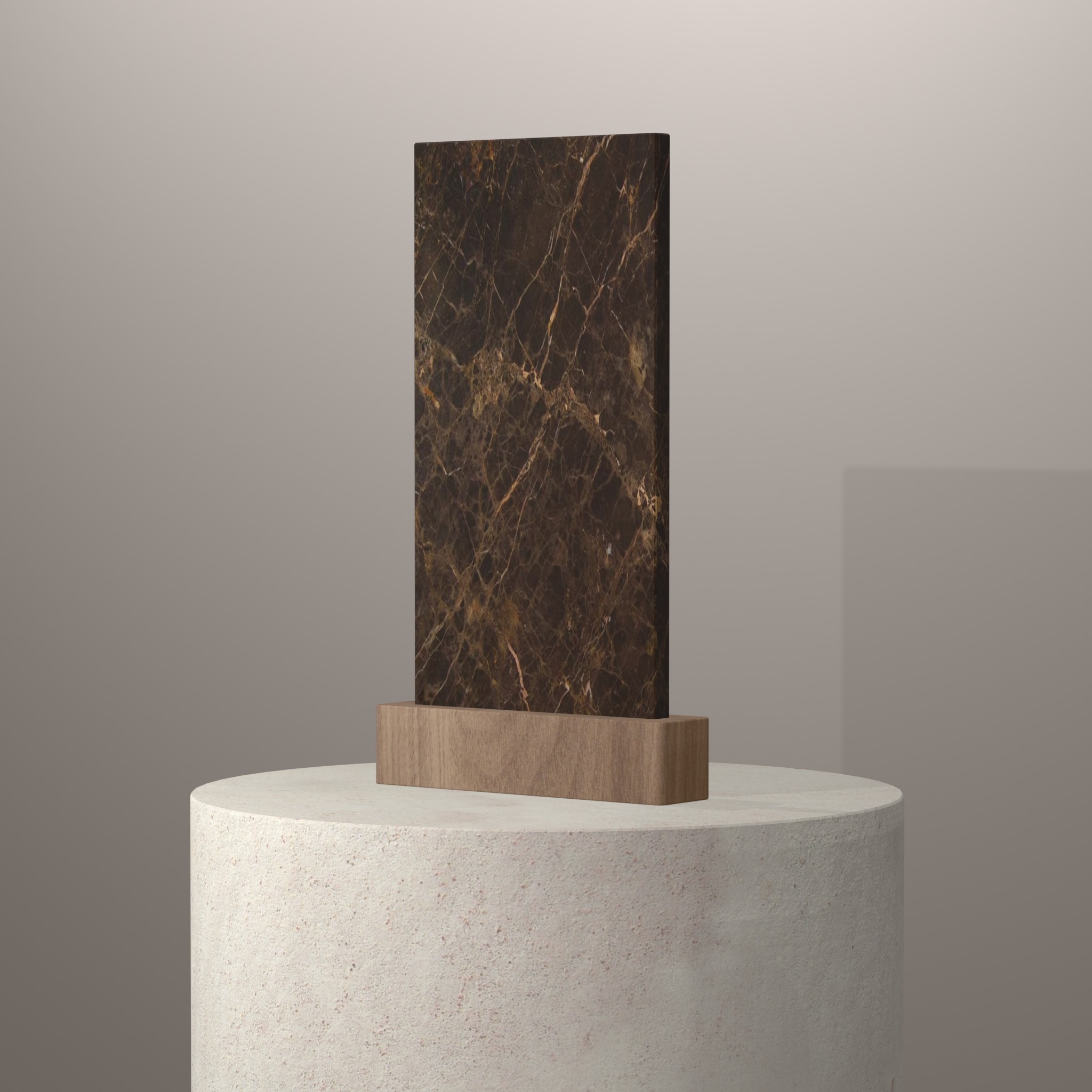 Rendu 3D du coloris Emperador Dark en Marbre sur piédestal