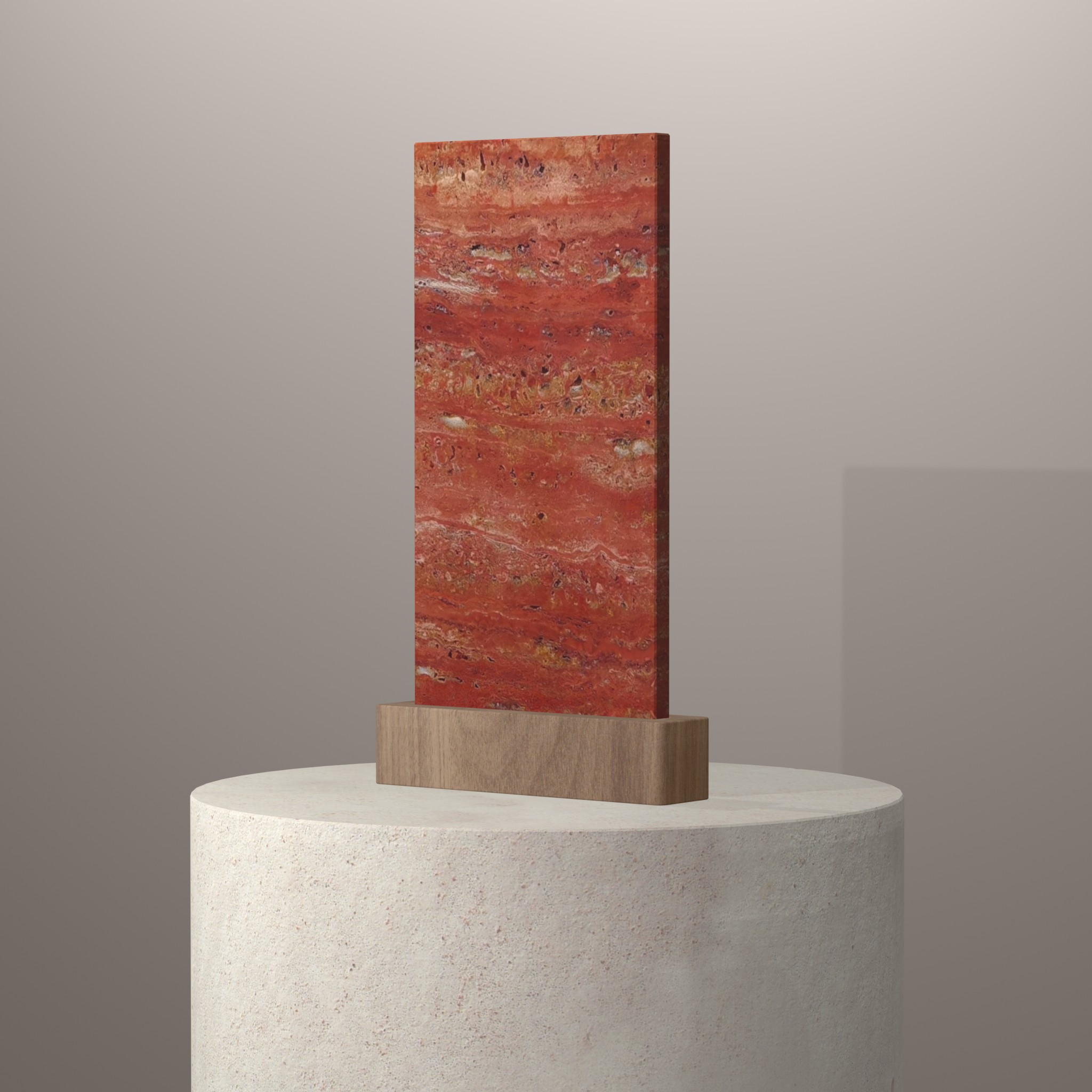 Rendu 3D du coloris Red Travertino | Resine transparente ou couleur en Marbre sur piédestal