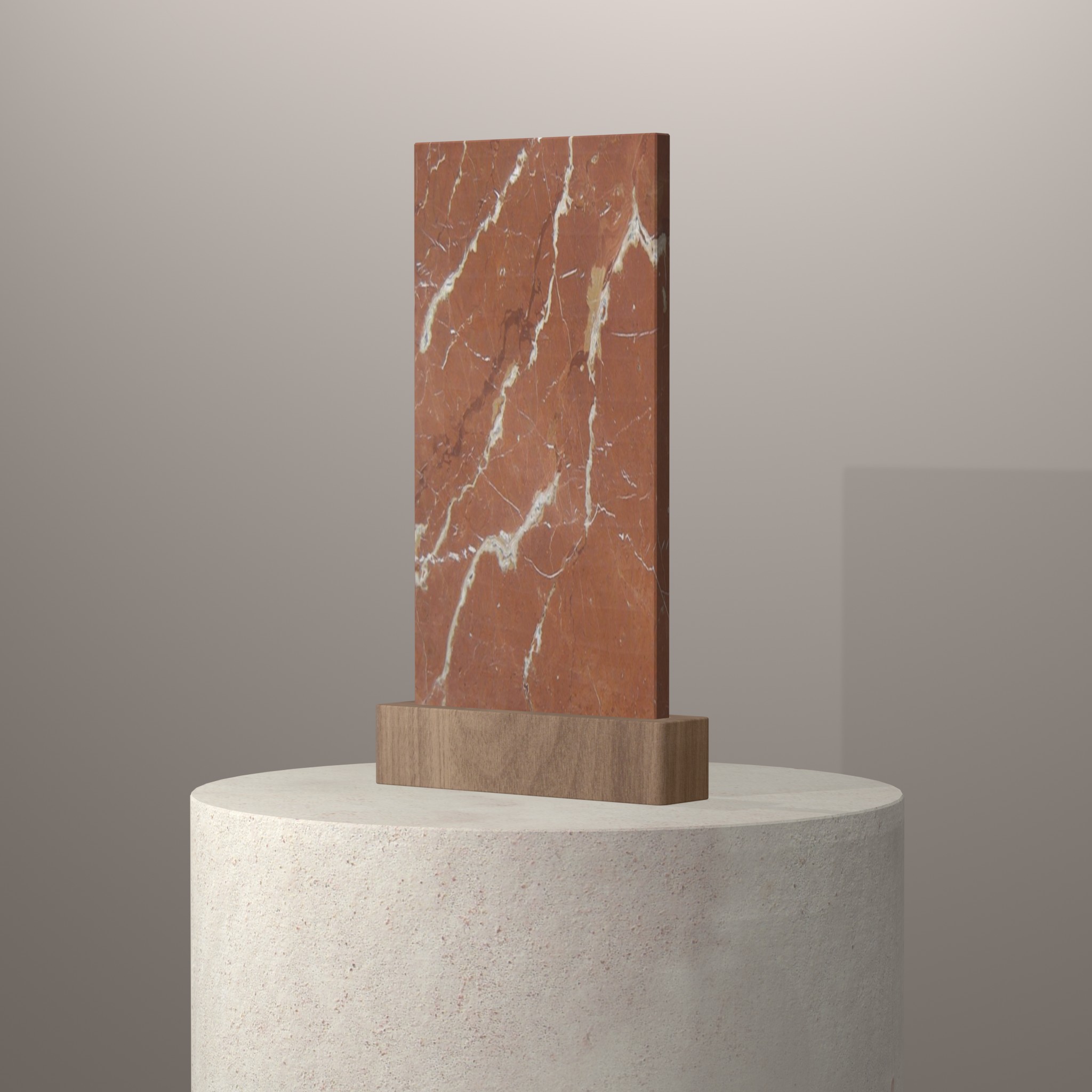 Rendu 3D du coloris Rojo Alicante en Marbre sur piédestal