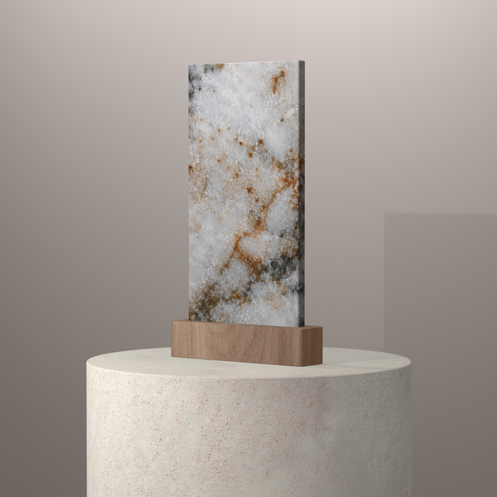 Rendu 3D du coloris Aura Crystal en Quartzite sur piédestal