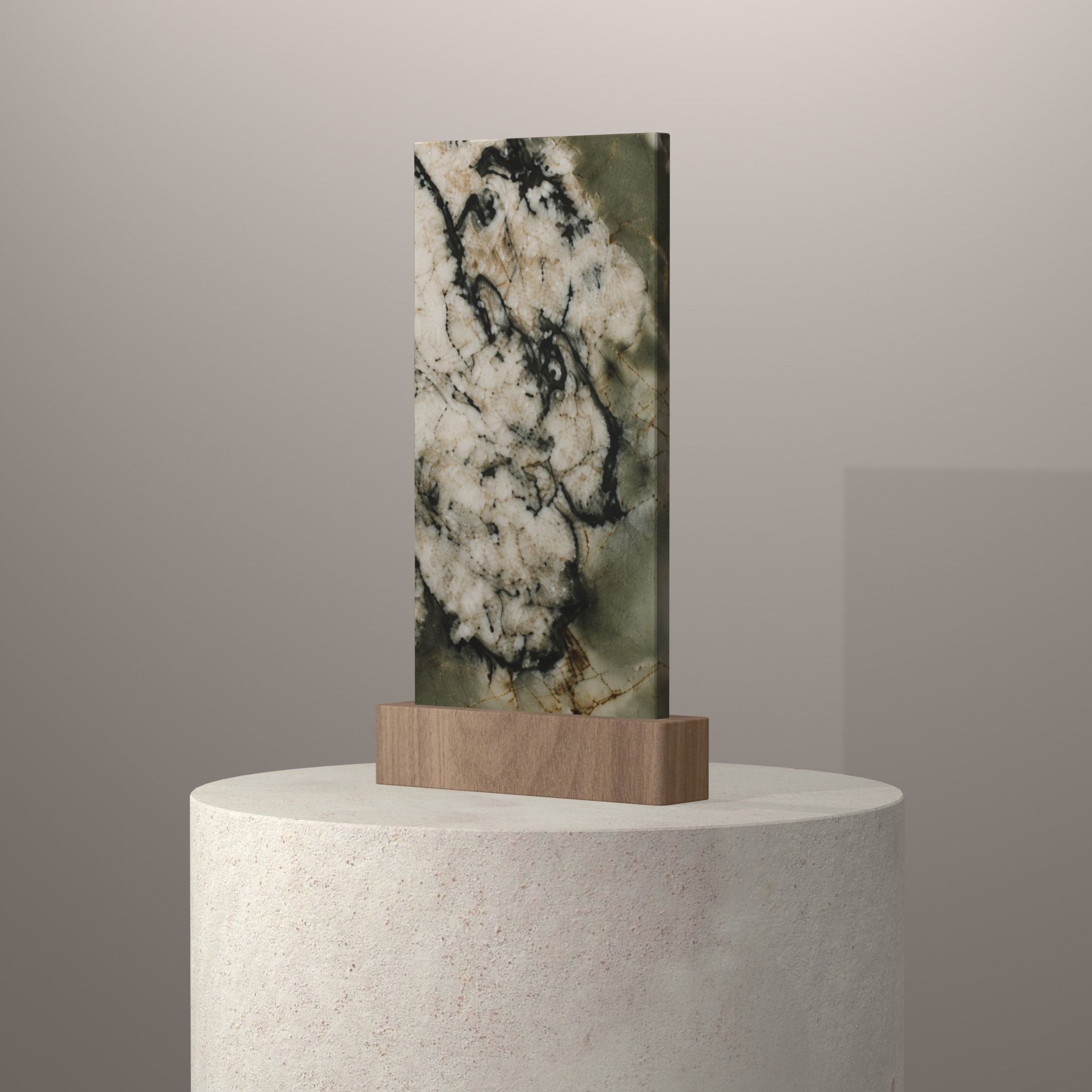 Rendu 3D du coloris Camelot en Quartzite sur piédestal