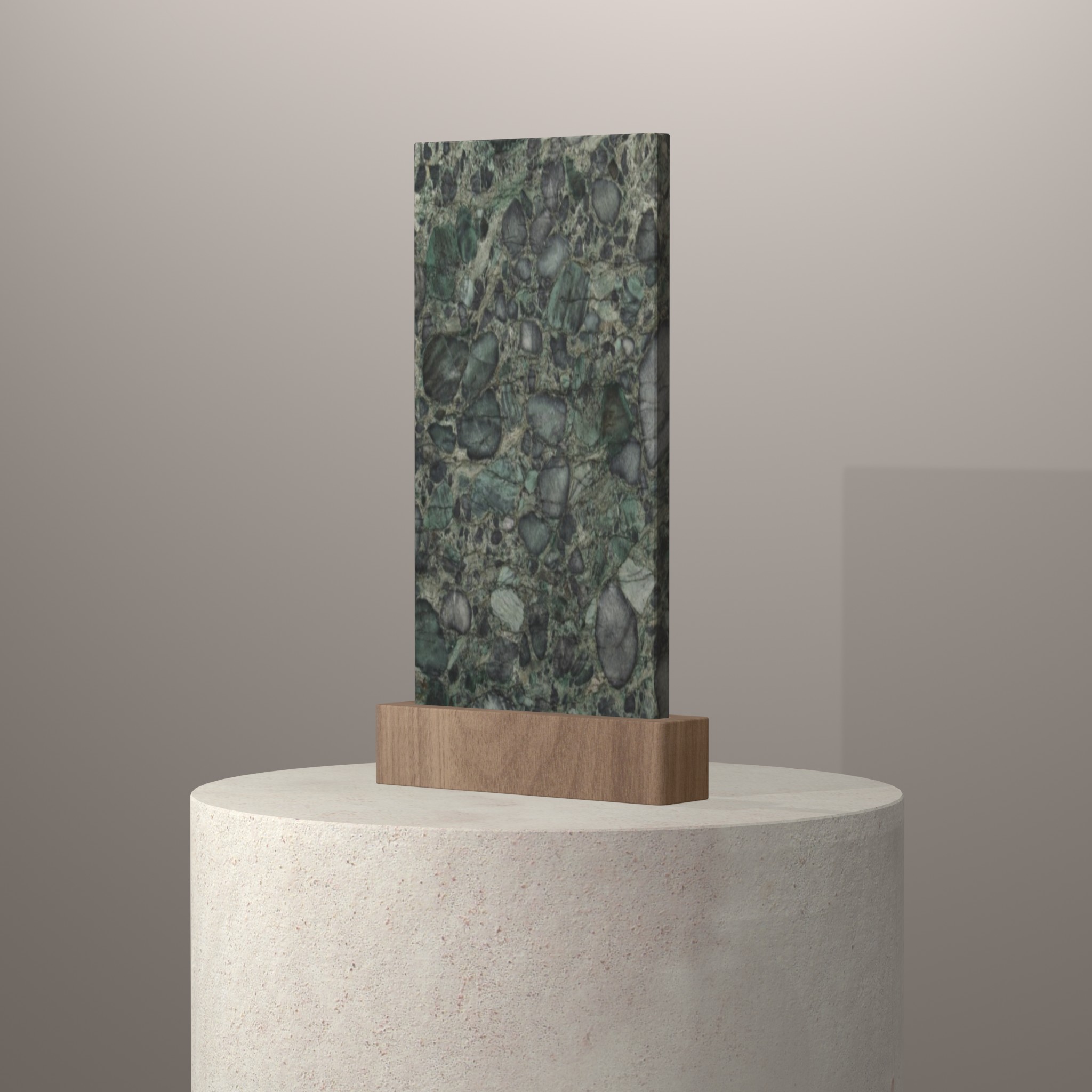 Rendu 3D du coloris Emerald Green en Quartzite sur piédestal