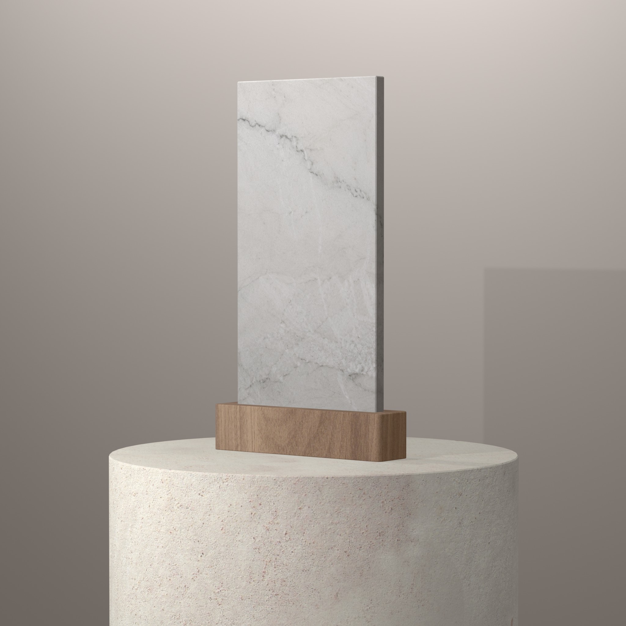 Rendu 3D du coloris Mont Blanc en Quartzite sur piédestal