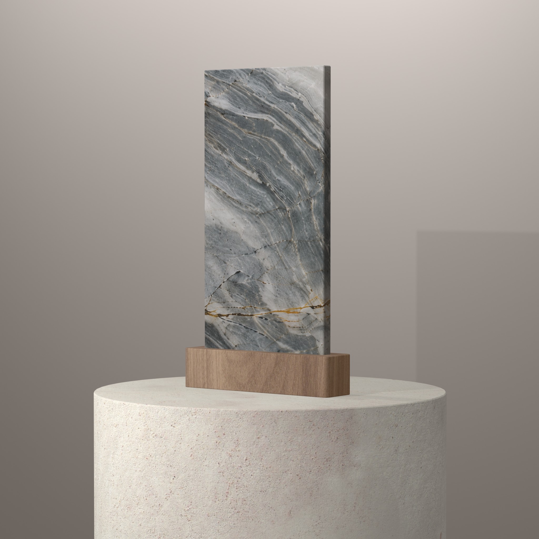 Rendu 3D du coloris Mystic Blue en Quartzite sur piédestal