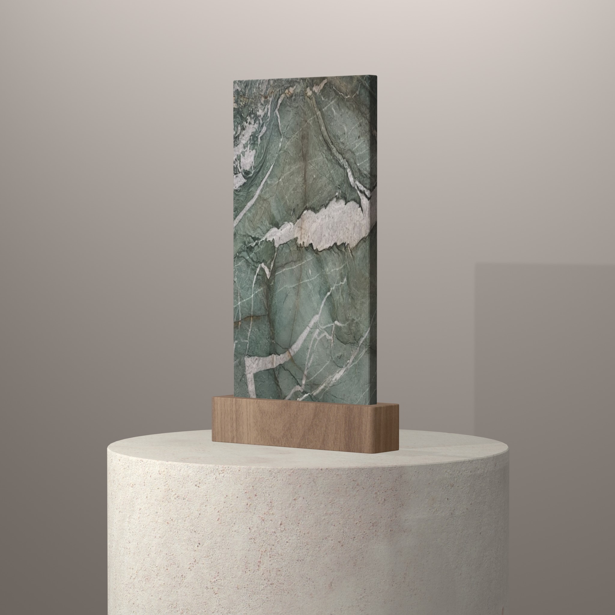 Rendu 3D du coloris Patagonia Green en Quartzite sur piédestal