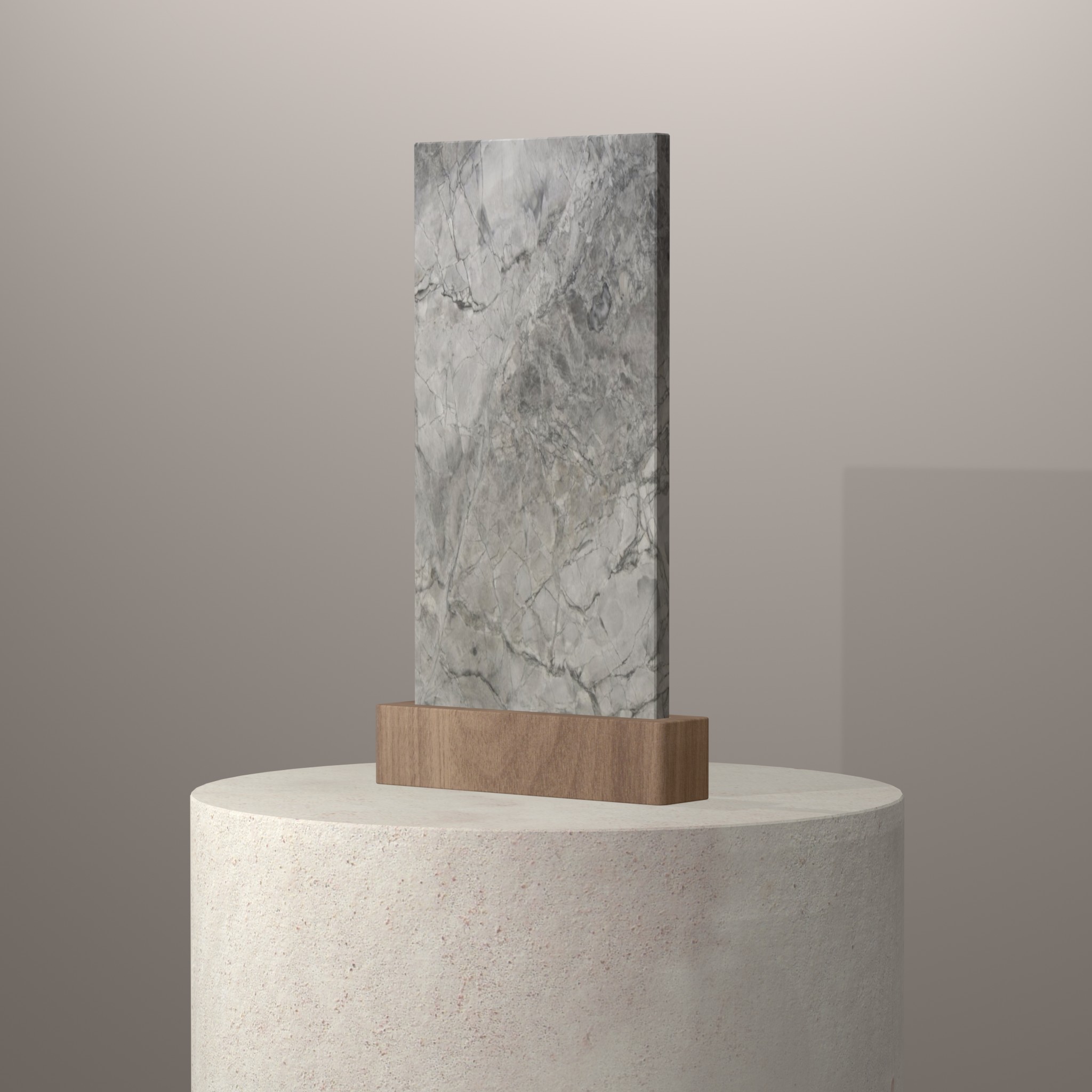 Rendu 3D du coloris Super White en Quartzite sur piédestal