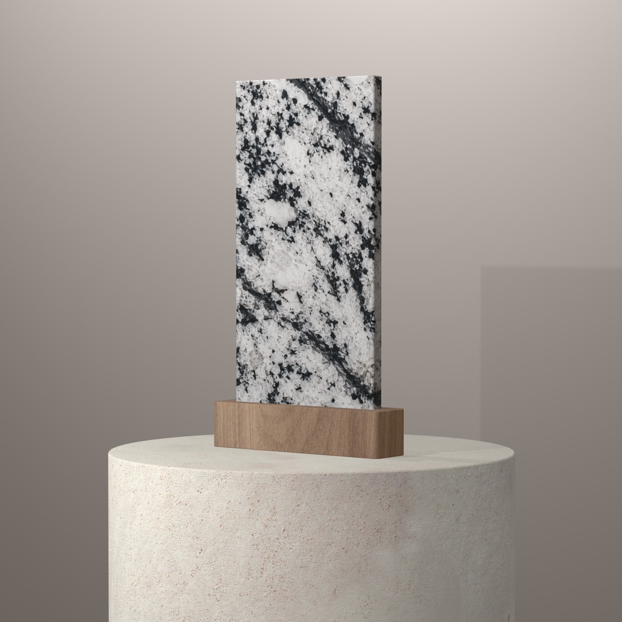 Rendu 3D du coloris White Orion en Quartzite sur piédestal