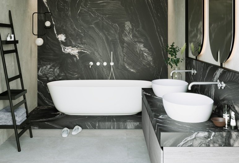 Réalisation n°2 du plan de travail Black Tempest en Quartzite