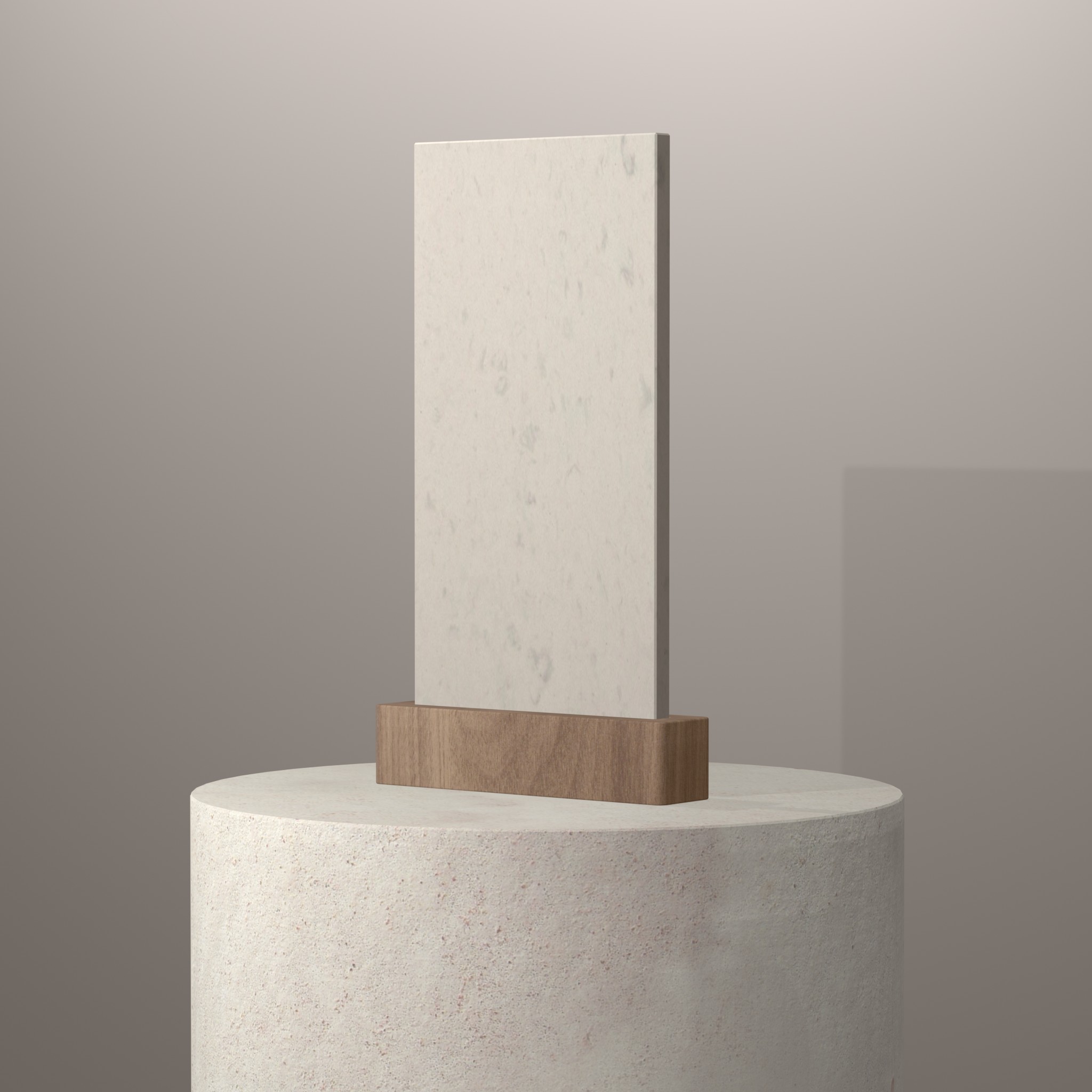 Rendu 3D du coloris Celeste White en Pierre Minerale Mstone sur piédestal