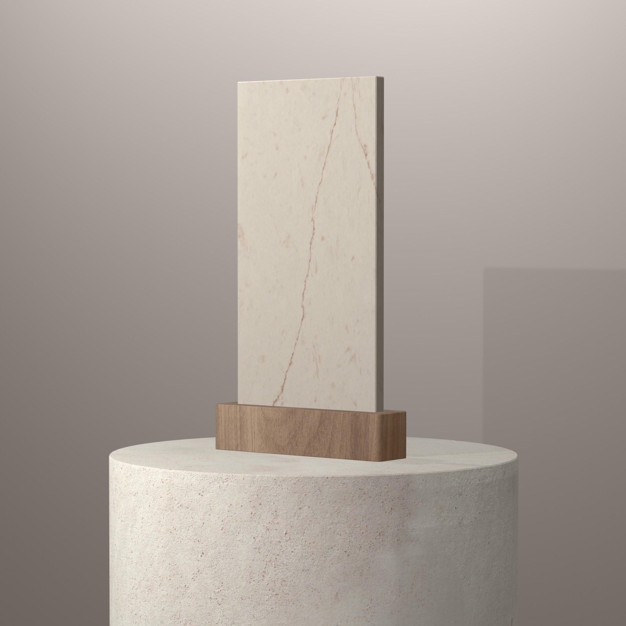 Rendu 3D du coloris Stella Brown en Pierre Minerale Mstone sur piédestal
