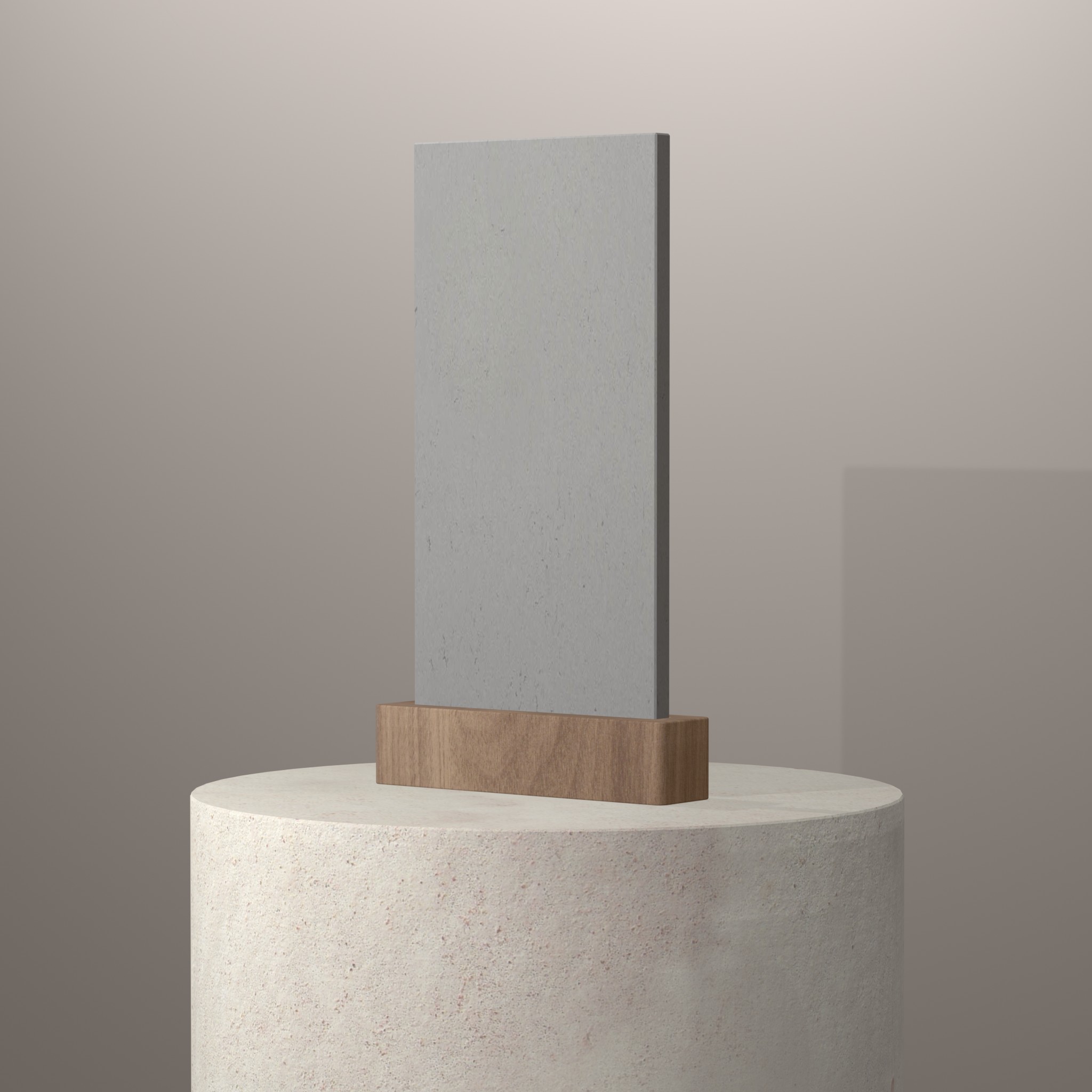 Rendu 3D du coloris Volcano Grey en Pierre Recyclee Compac sur piédestal