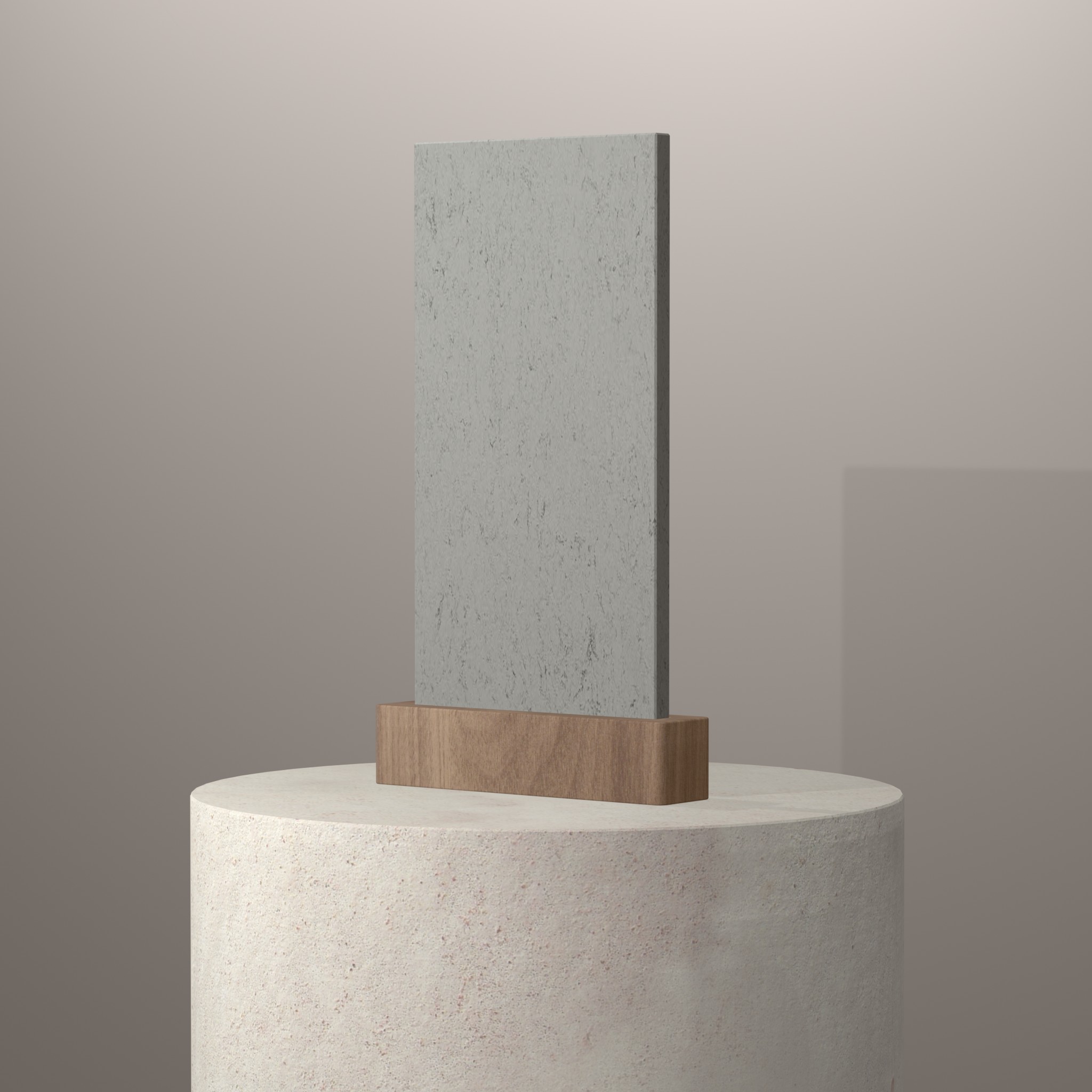 Rendu 3D du coloris Volcano Pearl en Pierre Recyclee Compac sur piédestal