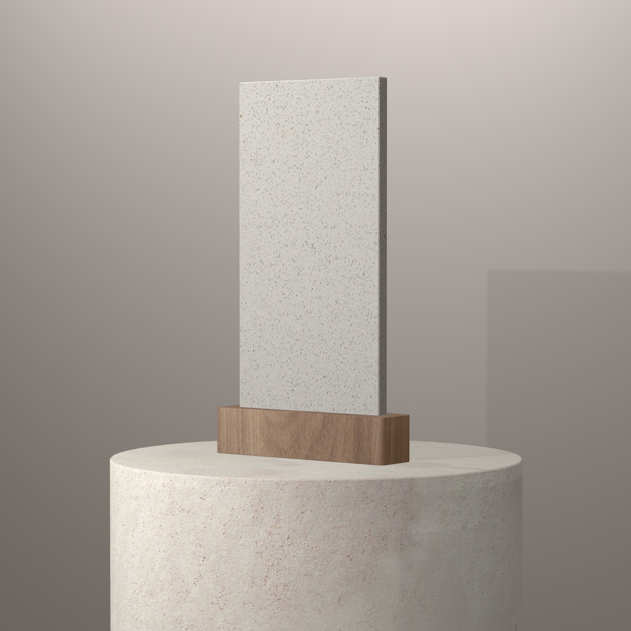 Rendu 3D du coloris Snow en Quartz Compac sur piédestal
