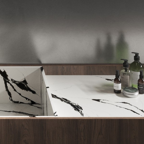 Réalisation n°2 du plan de travail Unique Calacatta Black en Quartz Compac