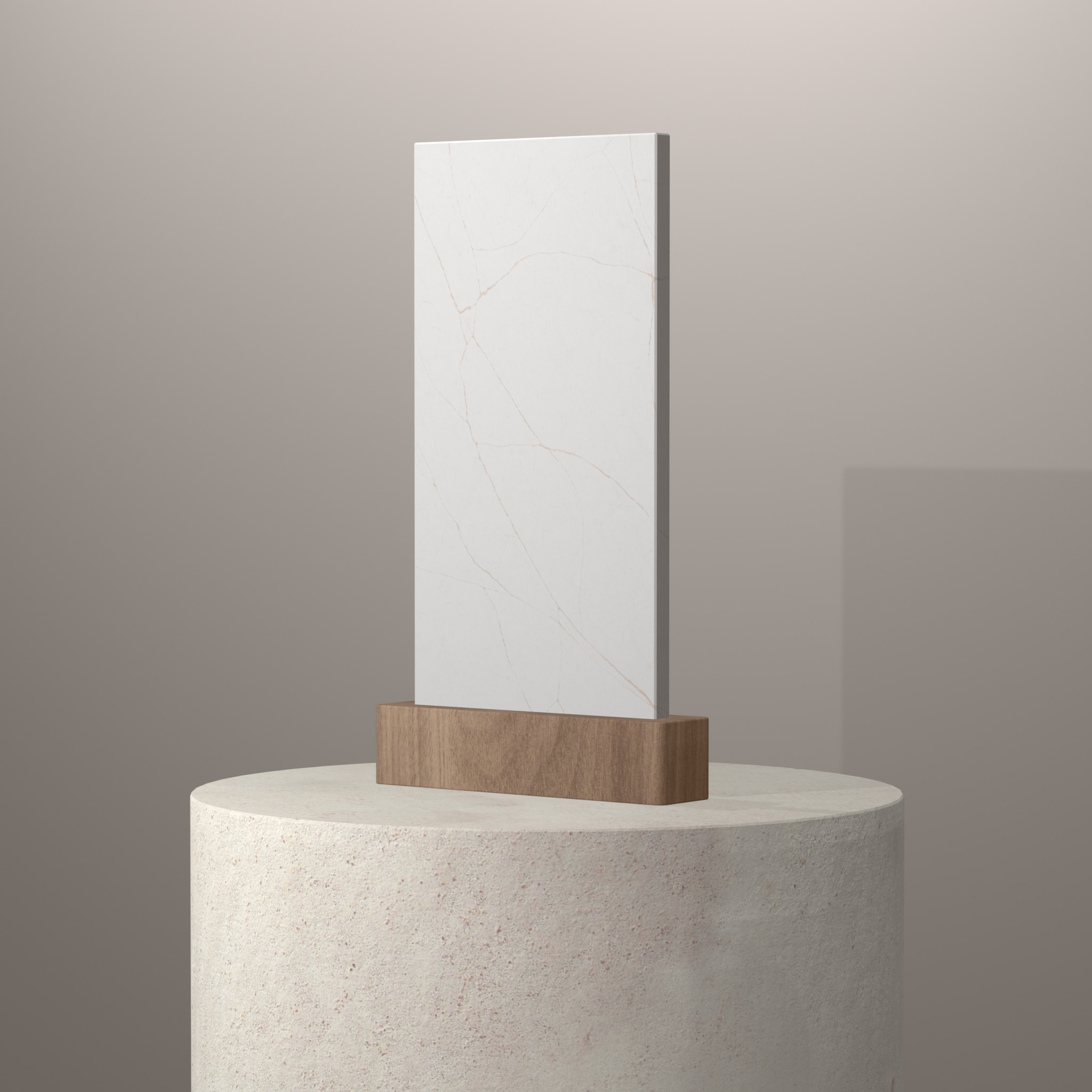 Rendu 3D du coloris Attera Gold en Quartz Mstone sur piédestal
