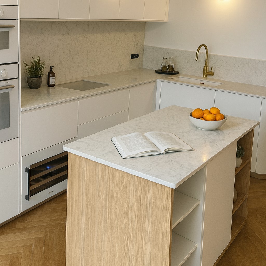Réalisation n°2 du plan de travail Nobel White en Quartz Mstone