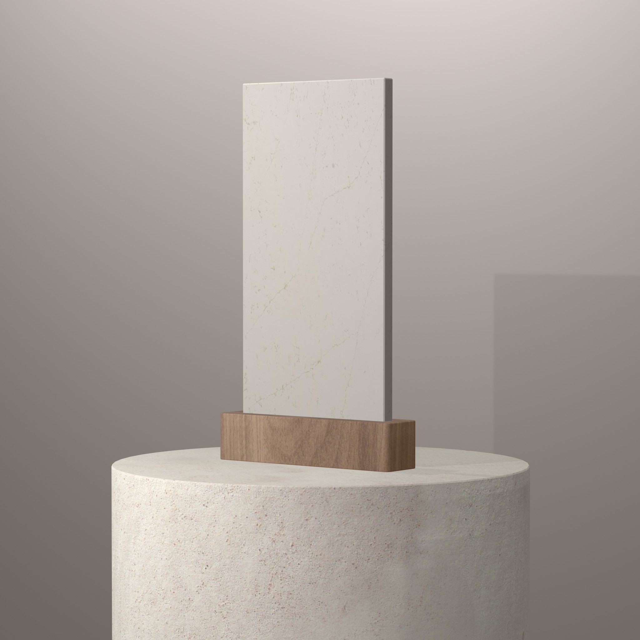 Rendu 3D du coloris Persian White en Quartz Silestone sur piédestal