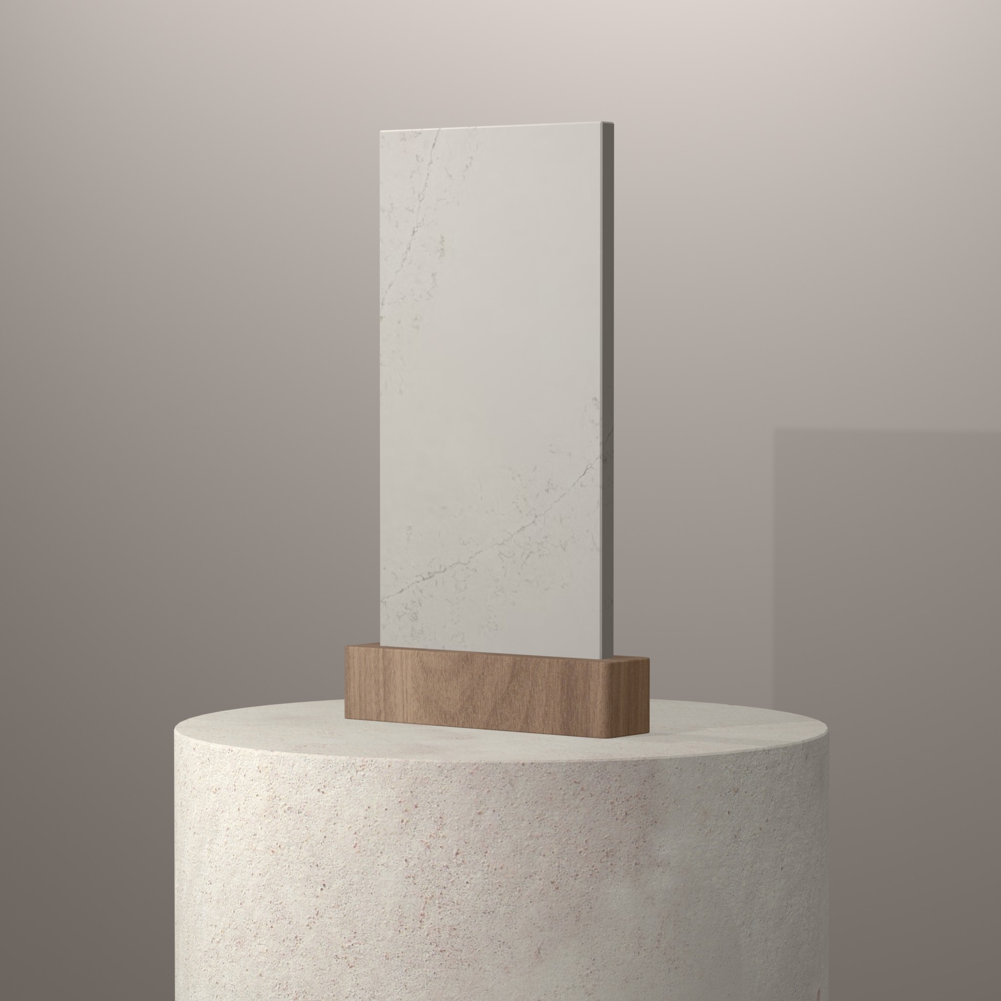 Rendu 3D du coloris Siberian Frost en Quartz Silestone sur piédestal