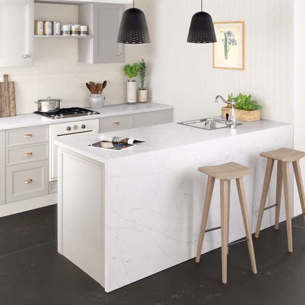 Réalisation n°1 du plan de travail Eternal Statuario en Quartz Silestone